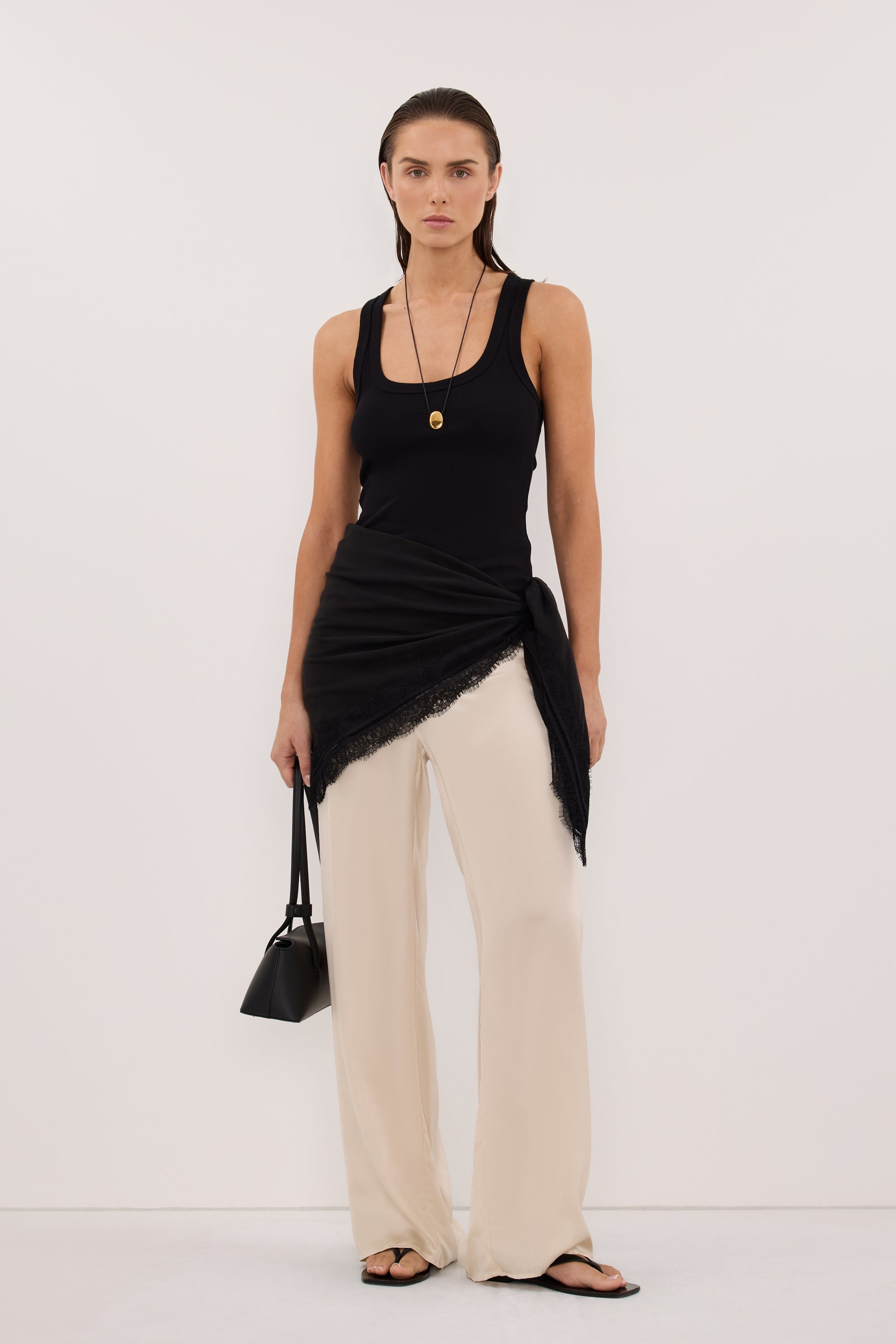 ANDREA BLACK CUPRO LACE SCARF – DISSH