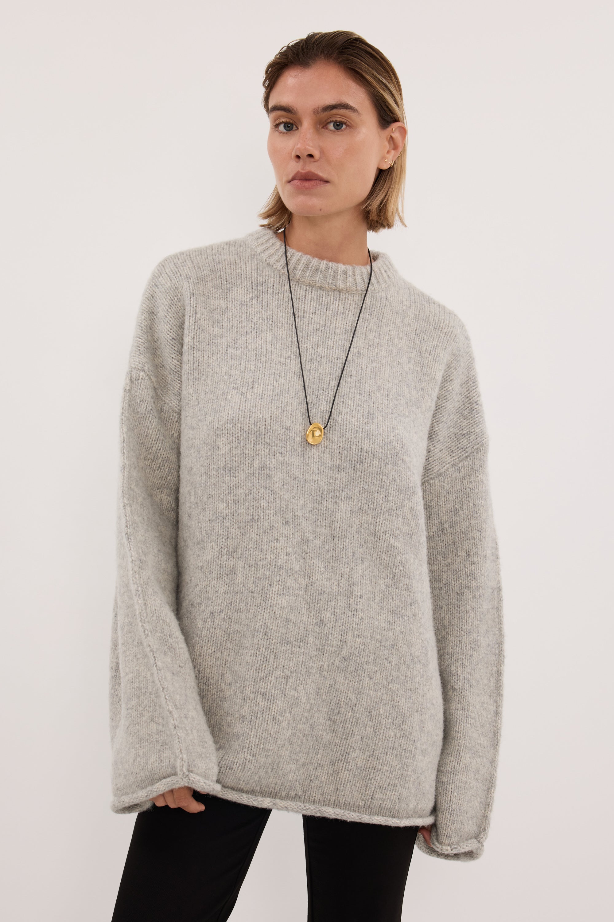 MILLY SILVER CREW NECK KNIT JUMPER
