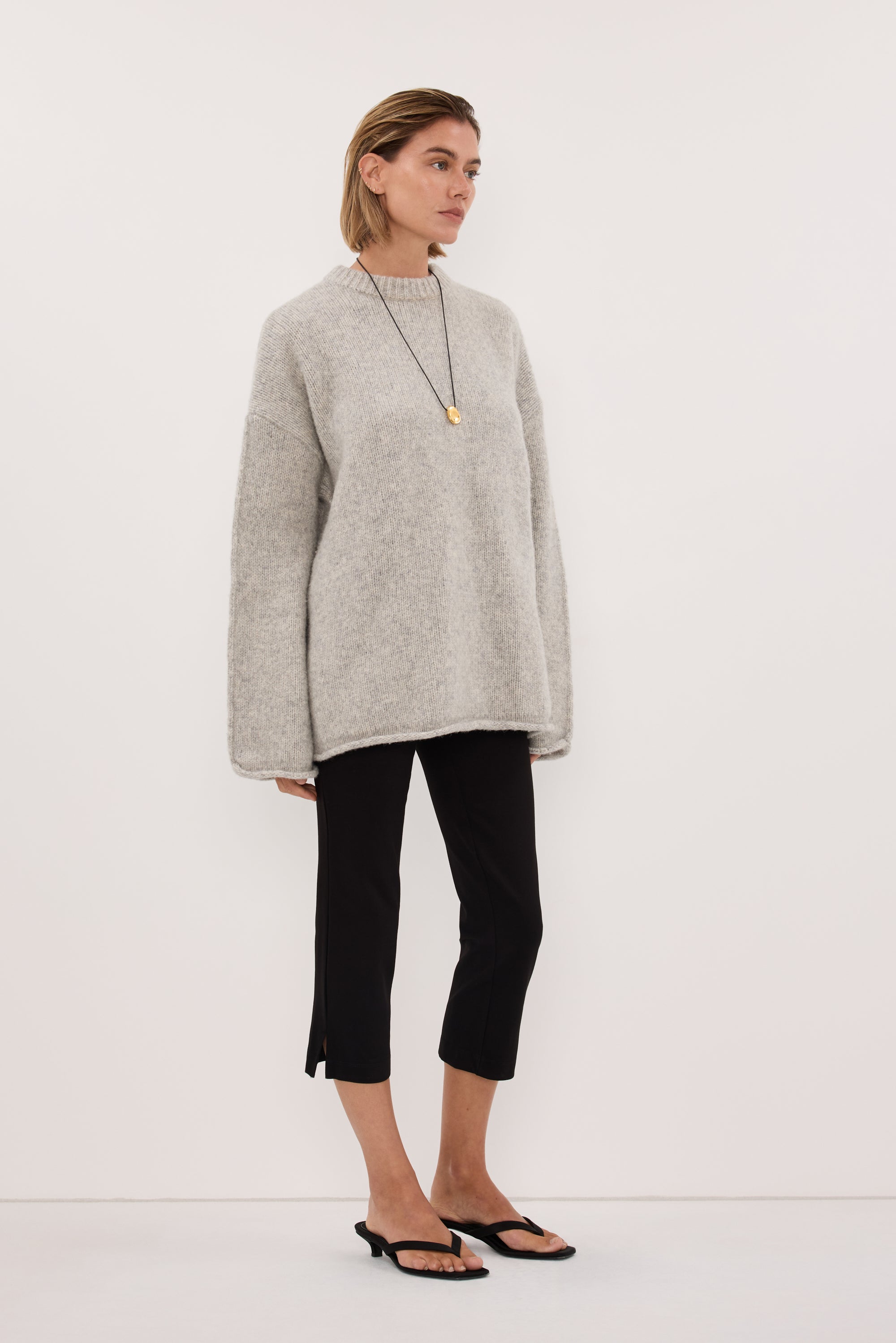 MILLY SILVER CREW NECK KNIT JUMPER