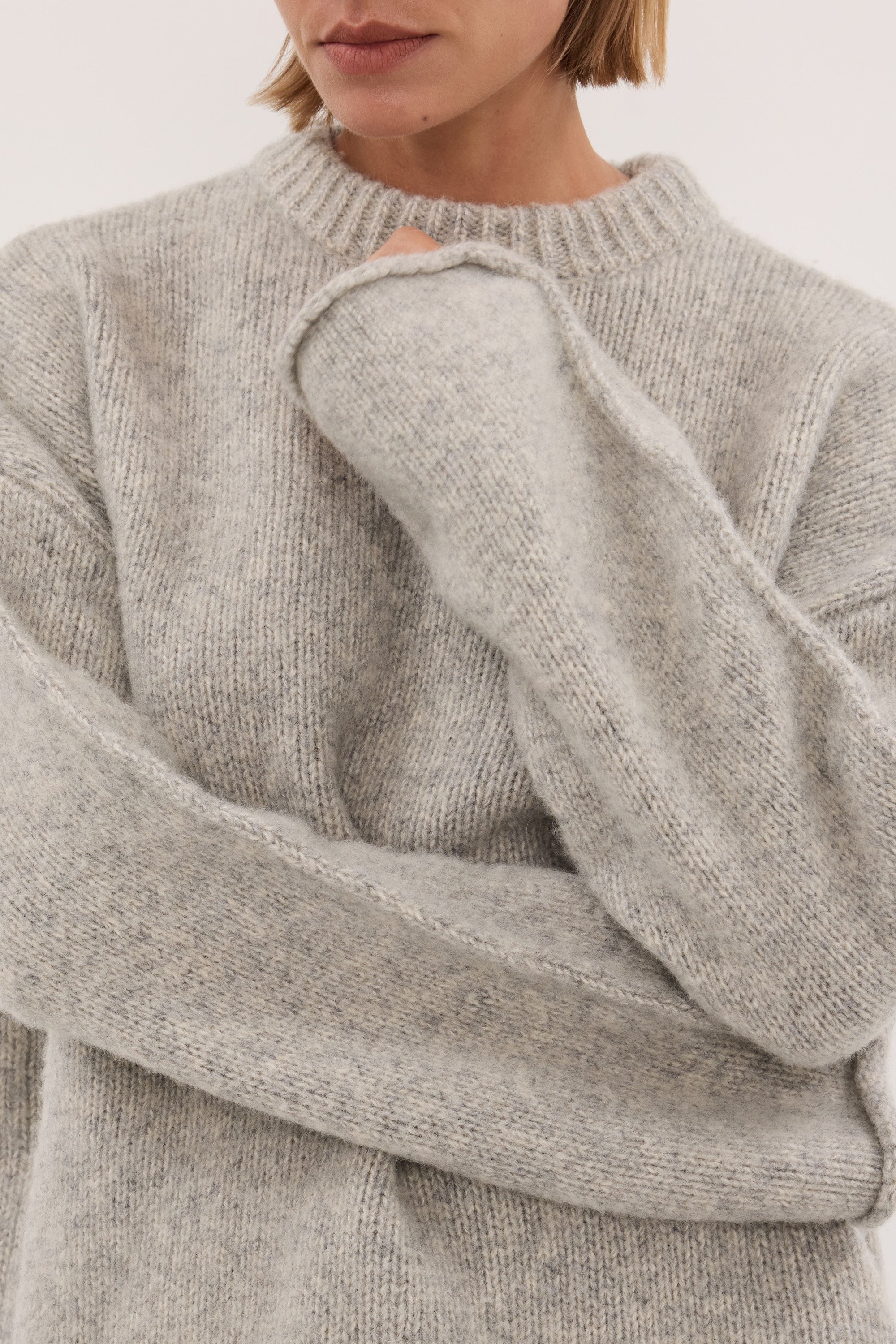 MILLY SILVER CREW NECK KNIT JUMPER