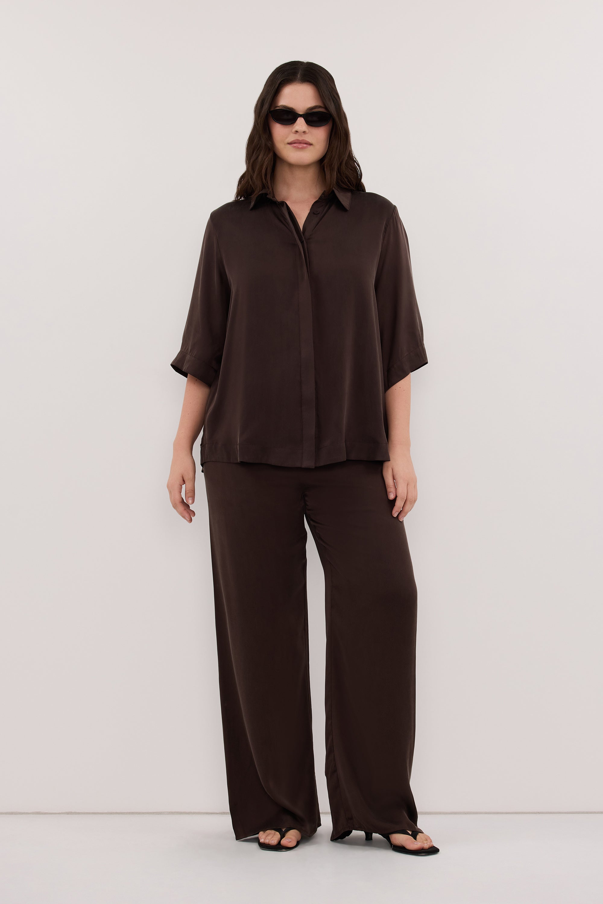 PERCY BITTER CHOC SILK SHIRT