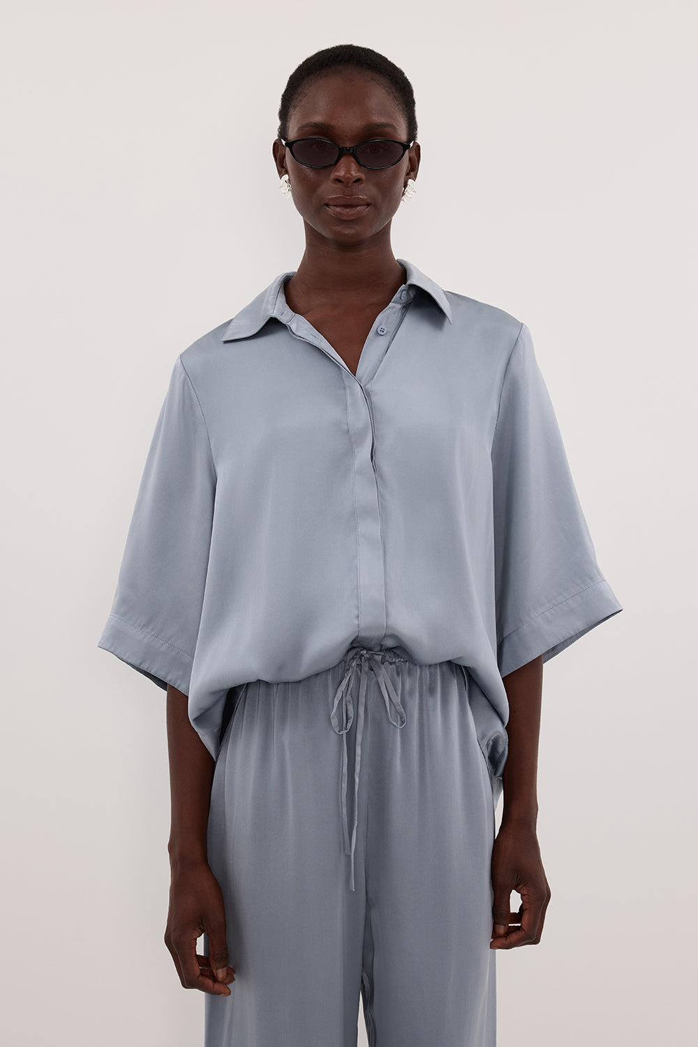 PERCY DUSTY BLUE SILK SHIRT