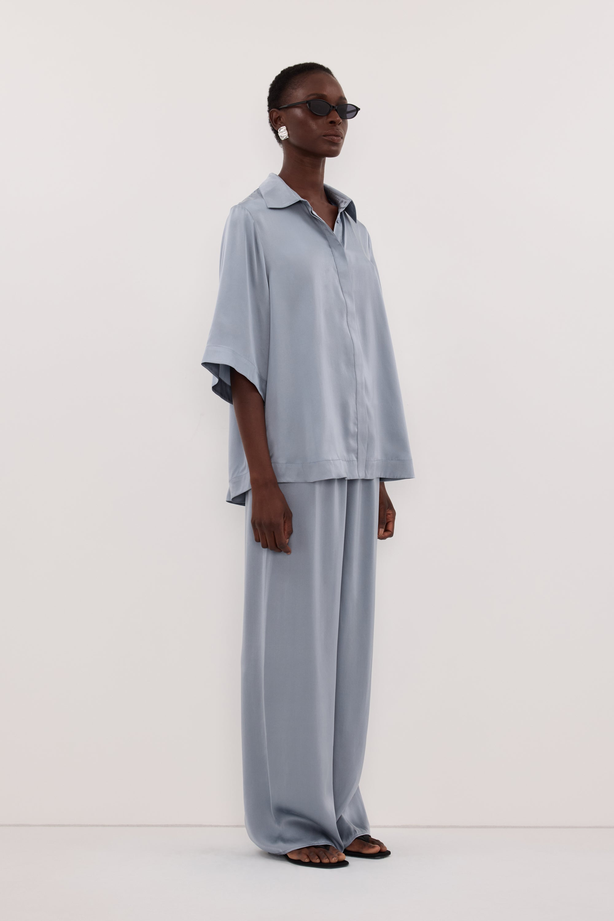 PERCY DUSTY BLUE SILK SHIRT – DISSH