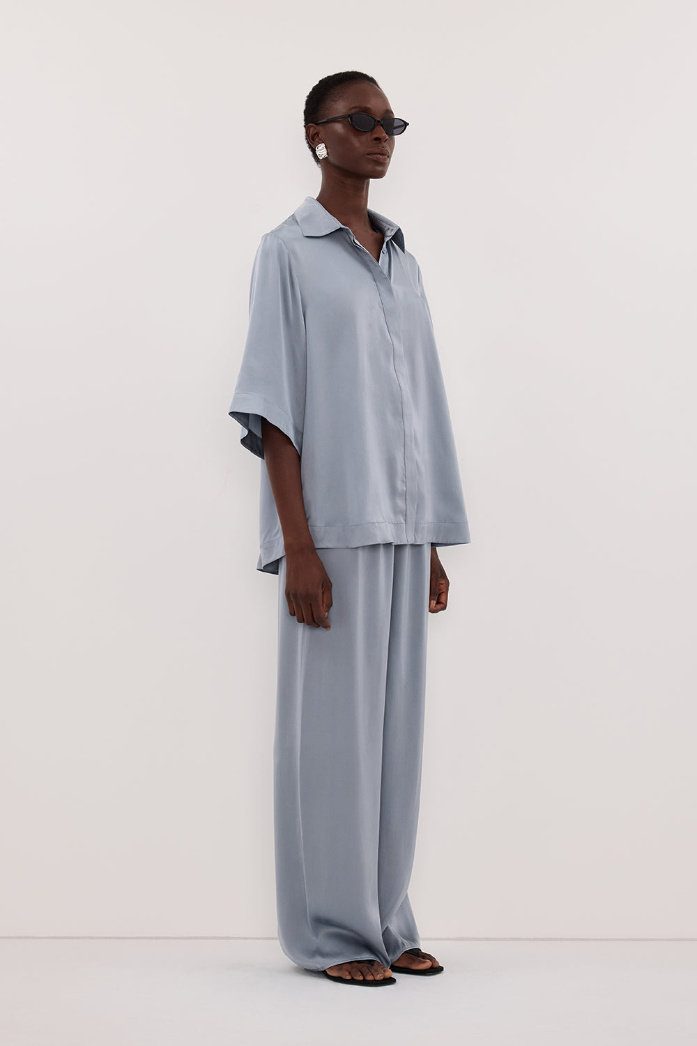 PERCY DUSTY BLUE SILK SHIRT