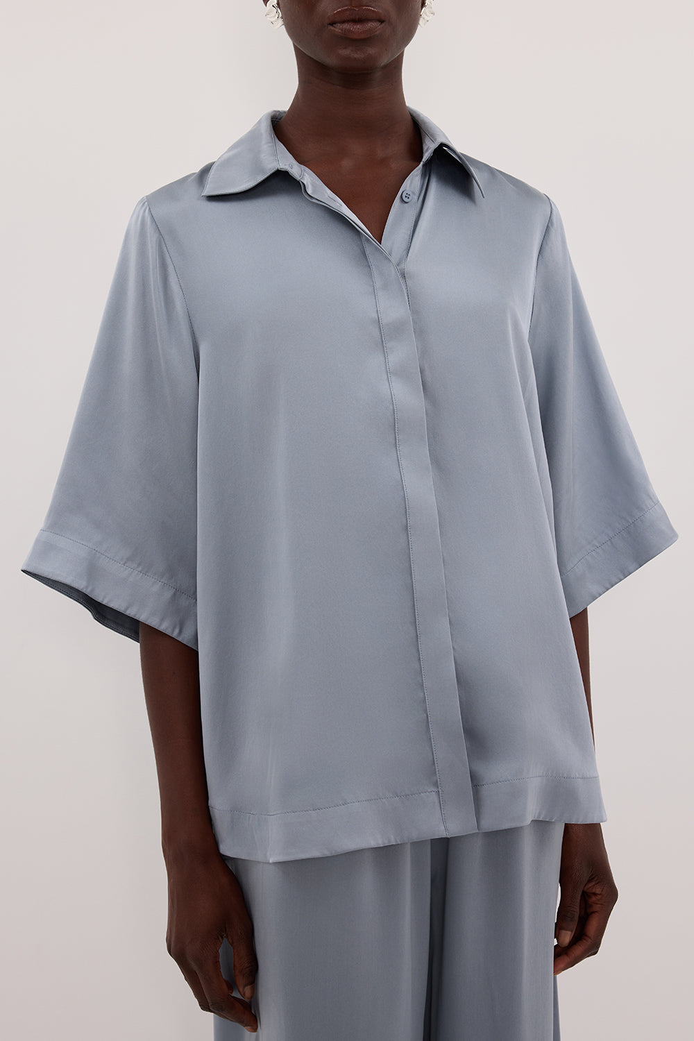 PERCY DUSTY BLUE SILK SHIRT