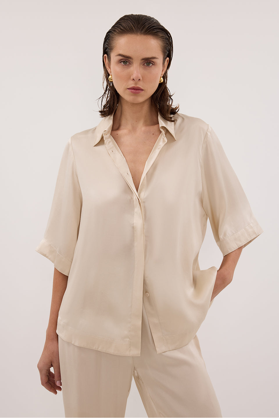 PERCY SANDSTONE SILK SHIRT