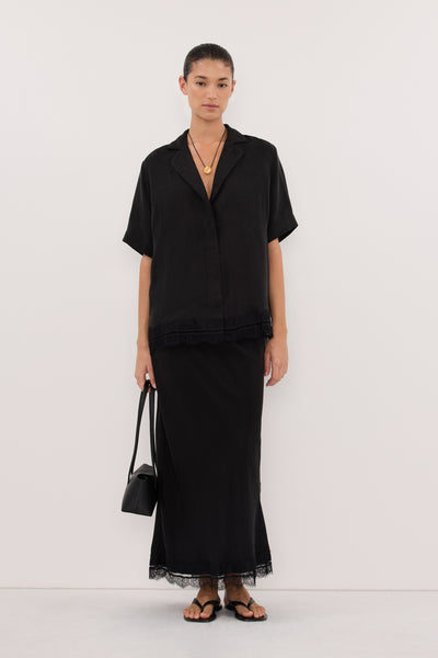 Aude wearing ANDREA BLACK CUPRO LACE SHIRT