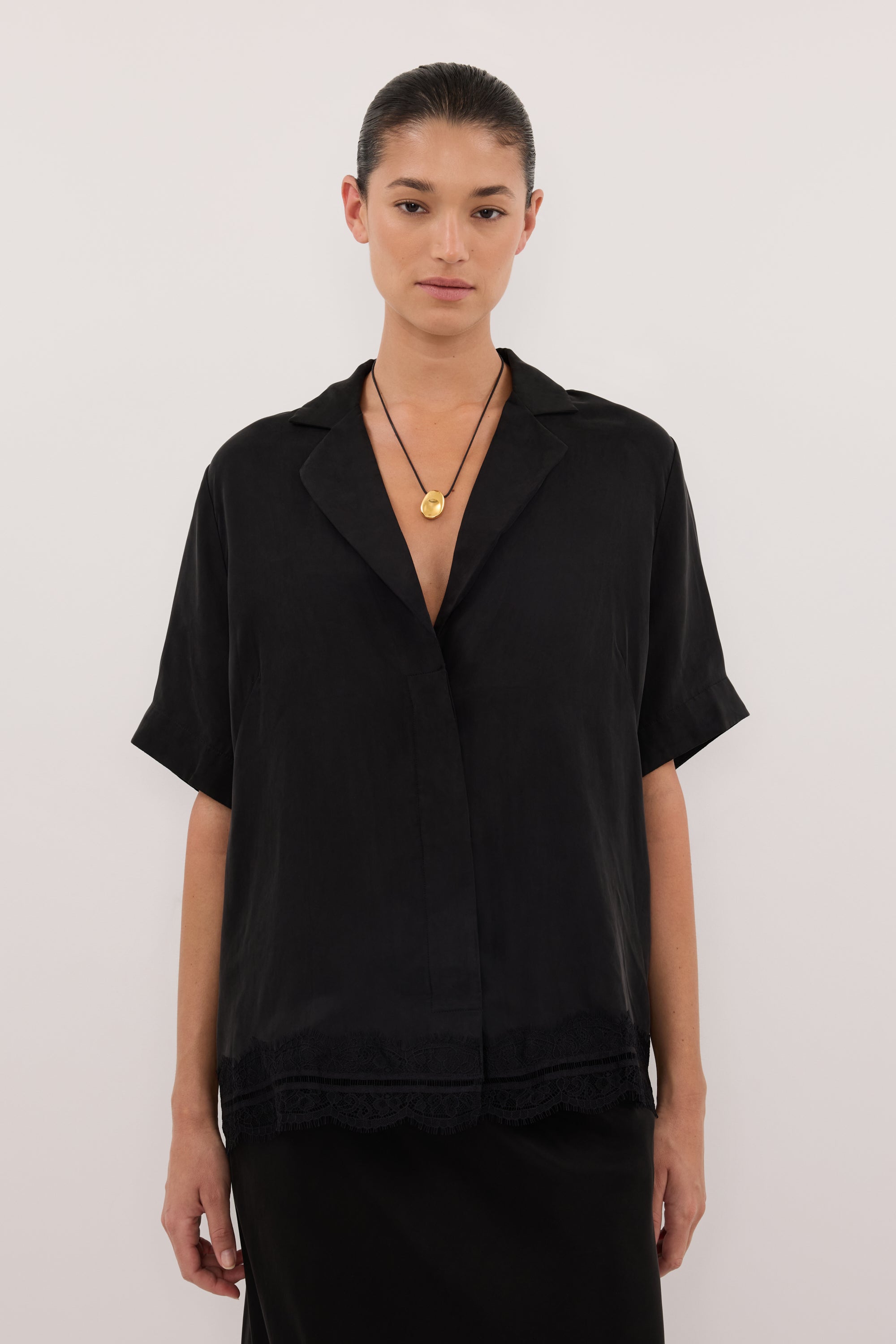 ANDREA BLACK CUPRO LACE SHIRT – DISSH