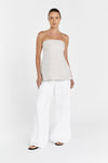 LARA BEIGE LINEN STRAPLESS TOP