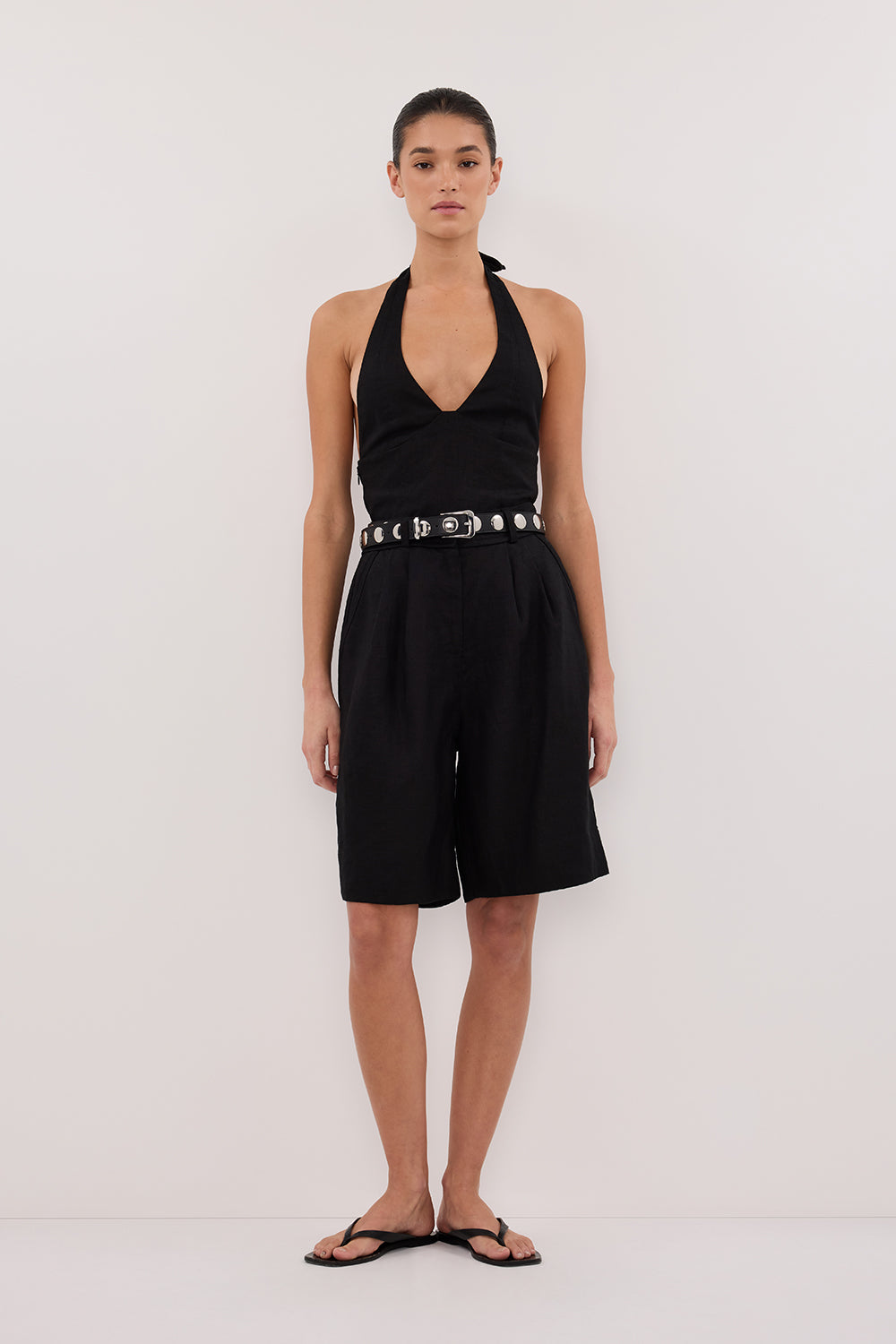 AUDREY BLACK LINEN HALTER TOP