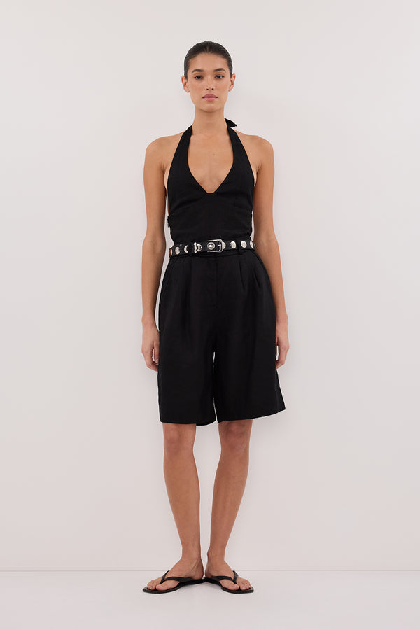 AUDREY BLACK LINEN HALTER TOP