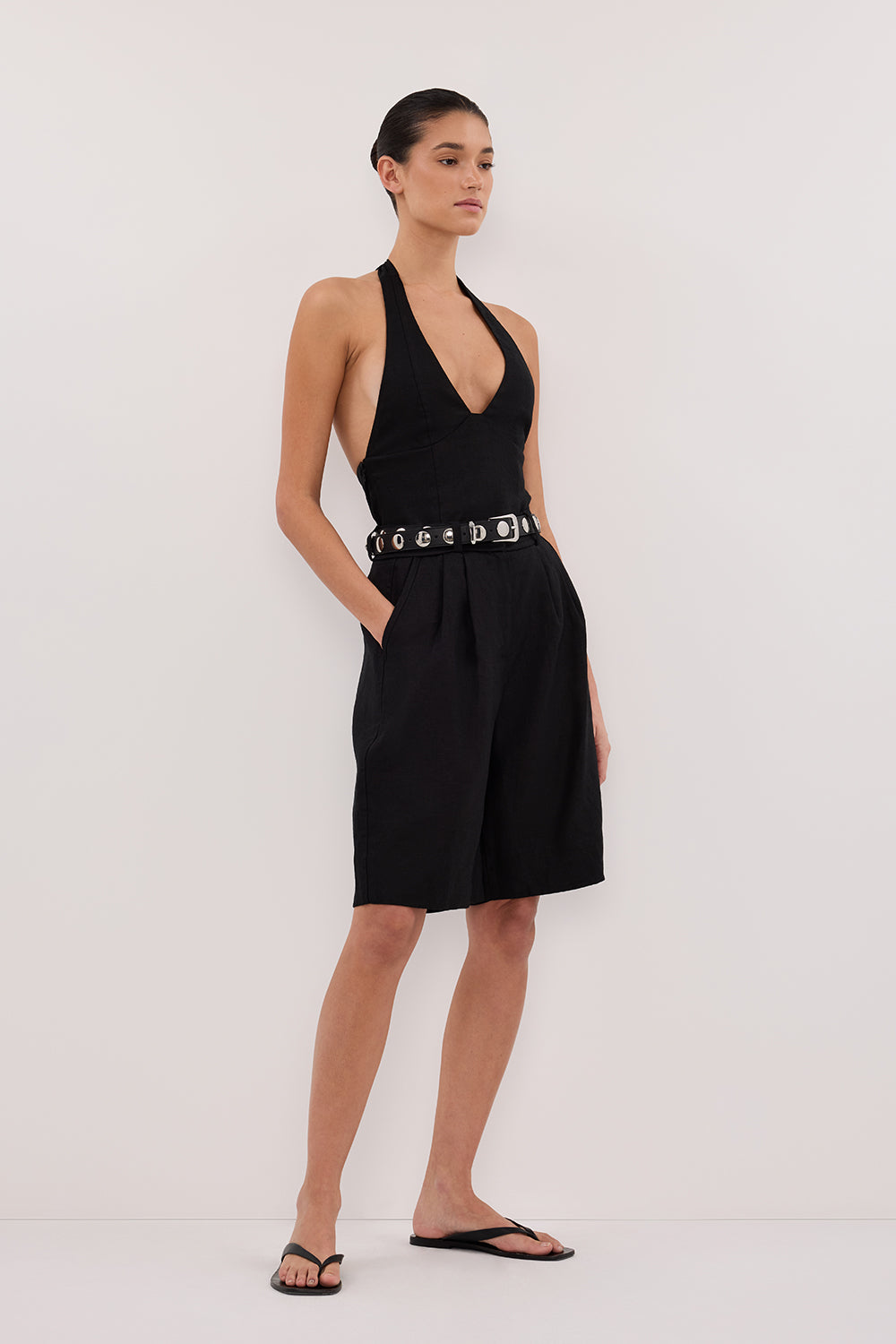 AUDREY BLACK LINEN HALTER TOP