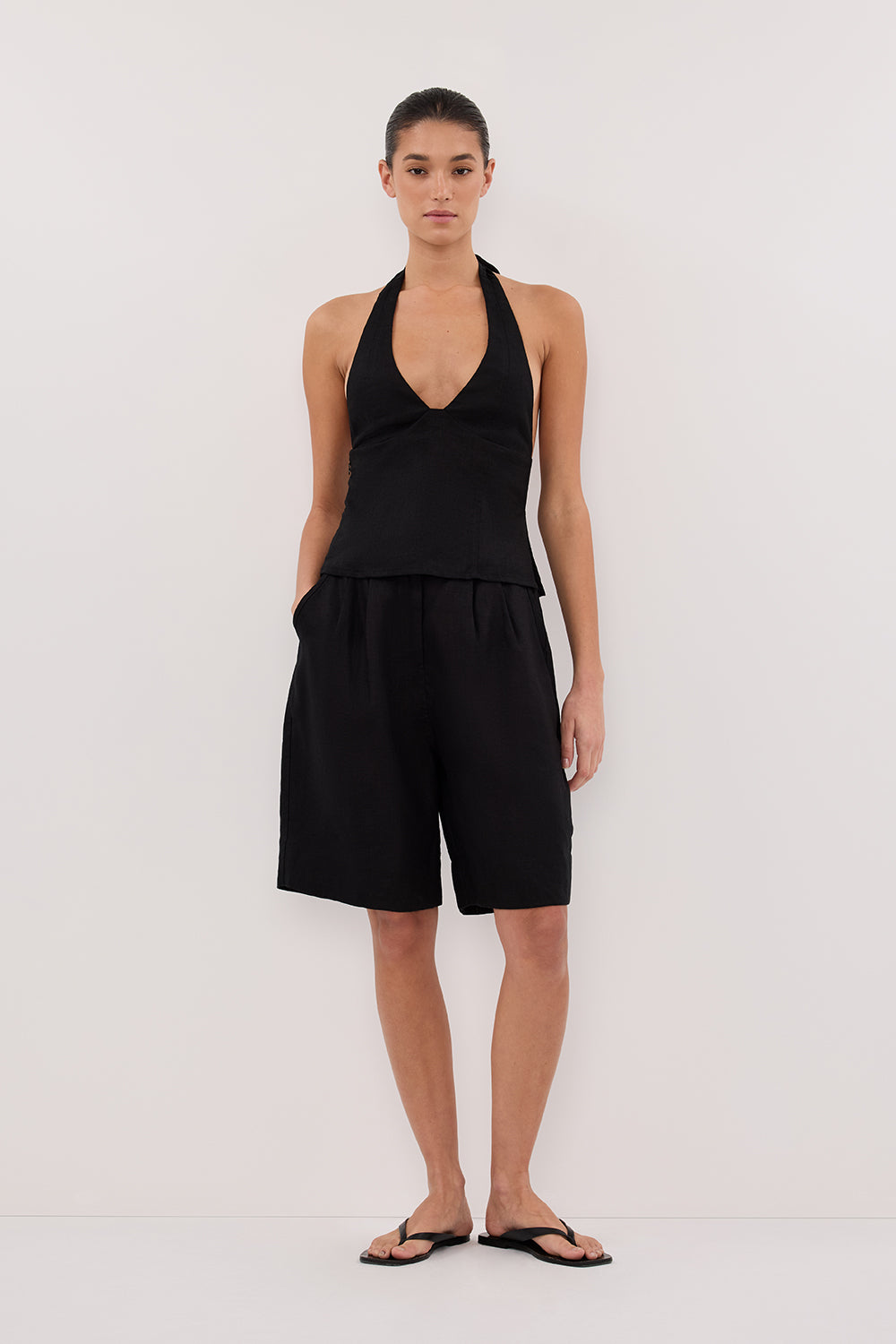 AUDREY BLACK LINEN HALTER TOP