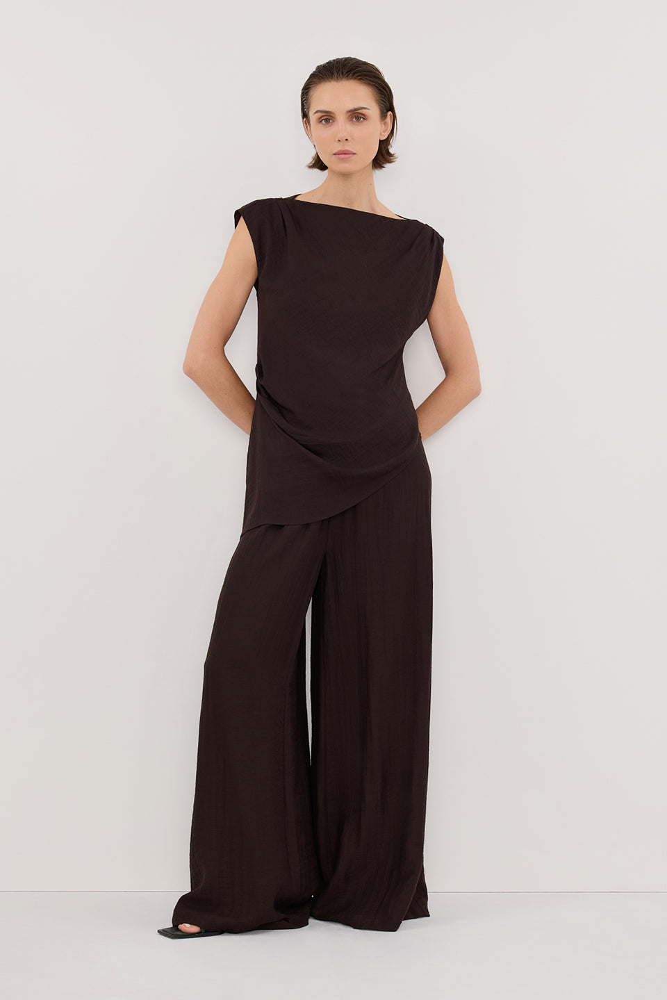 SHYLA BITTER CHOC ASYMMETRICAL TOP