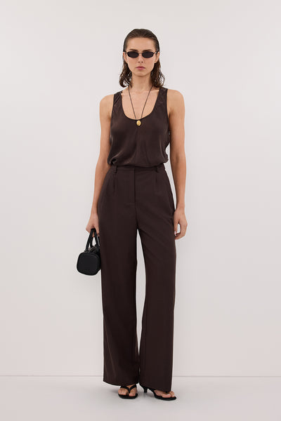 Stas wearing COLETTE BITTER CHOC SILK CAMI TOP