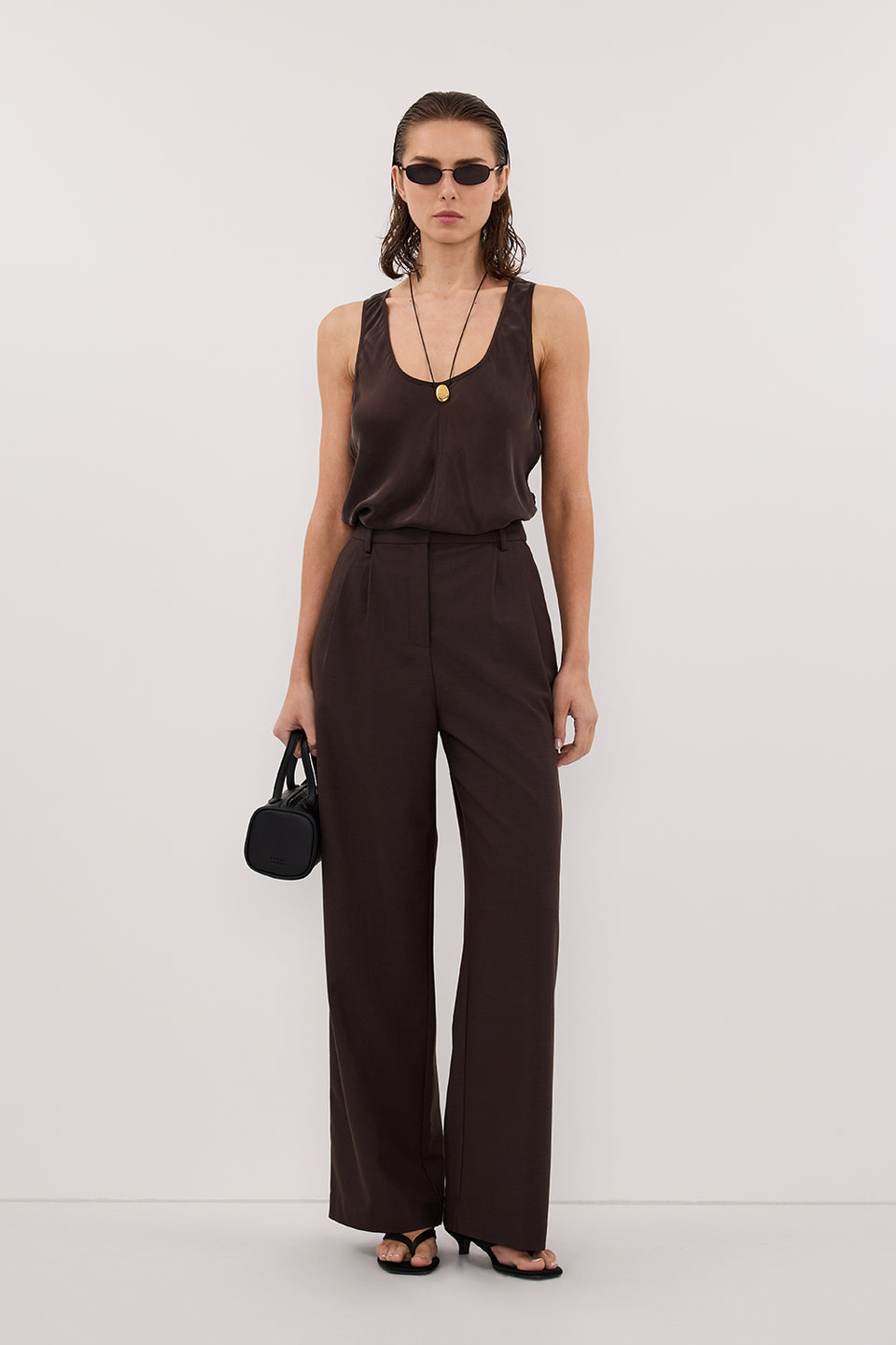 COLETTE BITTER CHOC SILK CAMI TOP