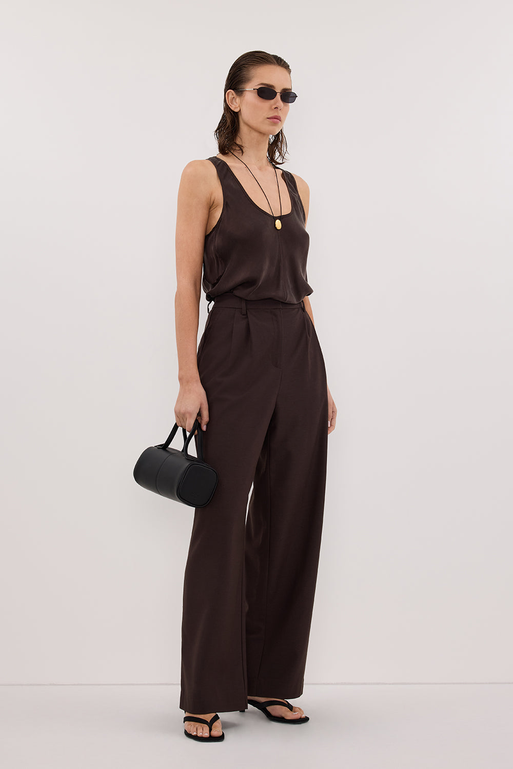 COLETTE BITTER CHOC SILK CAMI TOP – DISSH