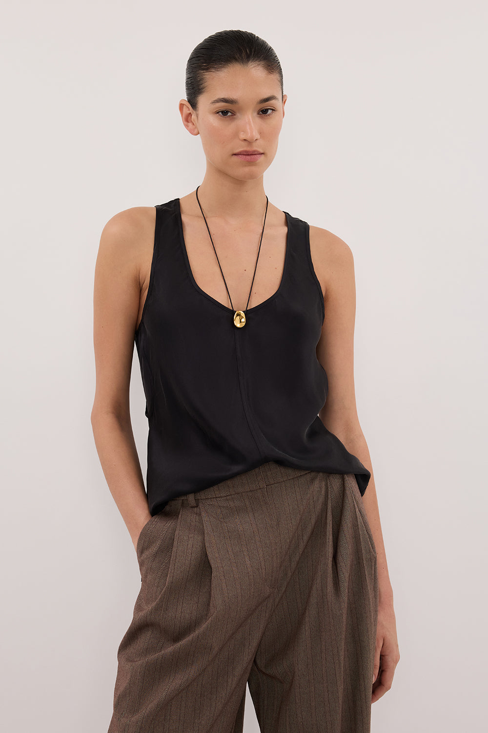 COLETTE BLACK SILK CAMI TOP | Dissh