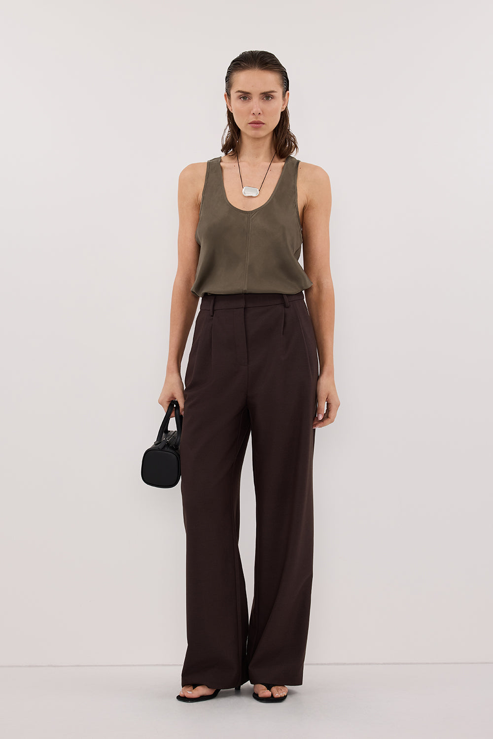 COLETTE OLIVE SILK CAMI TOP