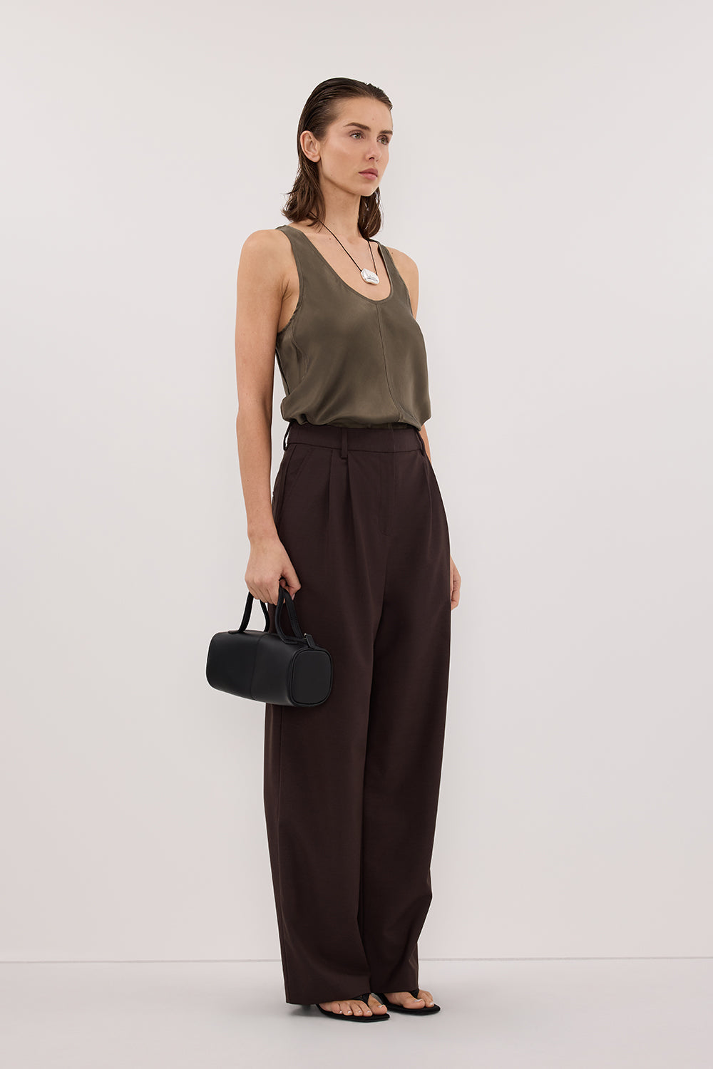 COLETTE OLIVE SILK CAMI TOP