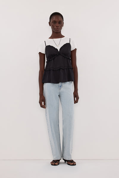 LENA BLACK SILK FRILL TOP – DISSH