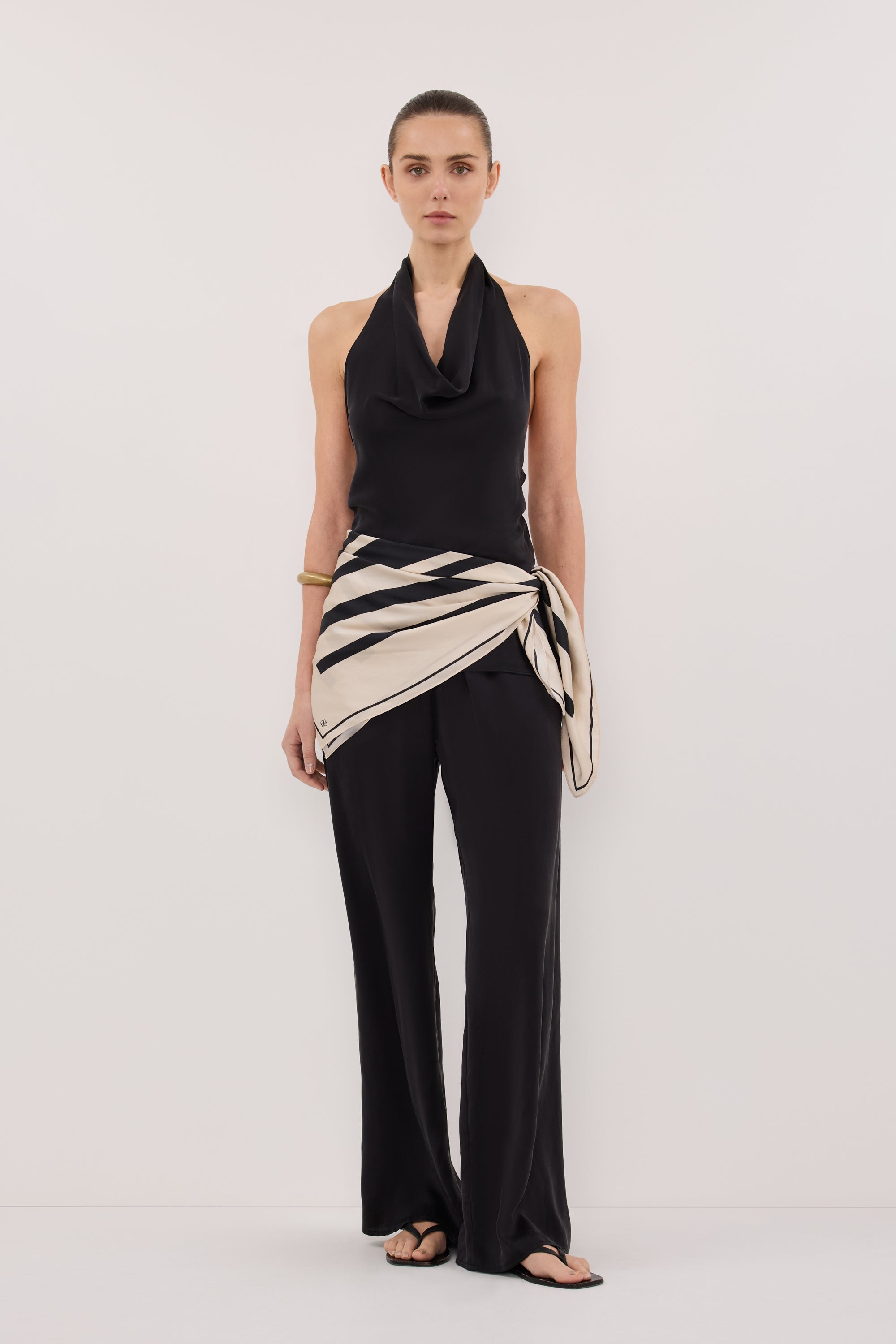CARLENE BLACK SILK COWL NECK TOP