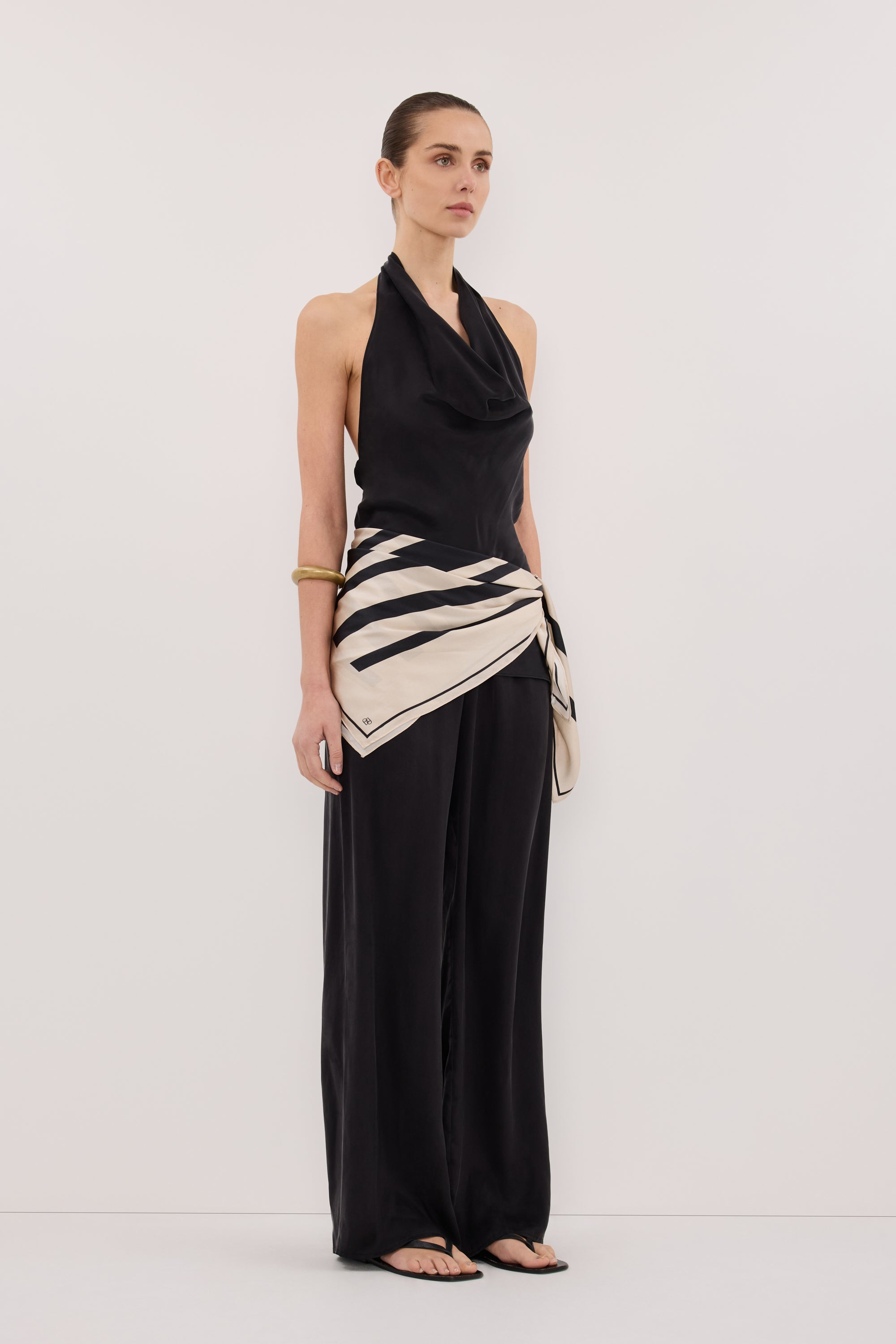 CARLENE BLACK SILK COWL NECK TOP