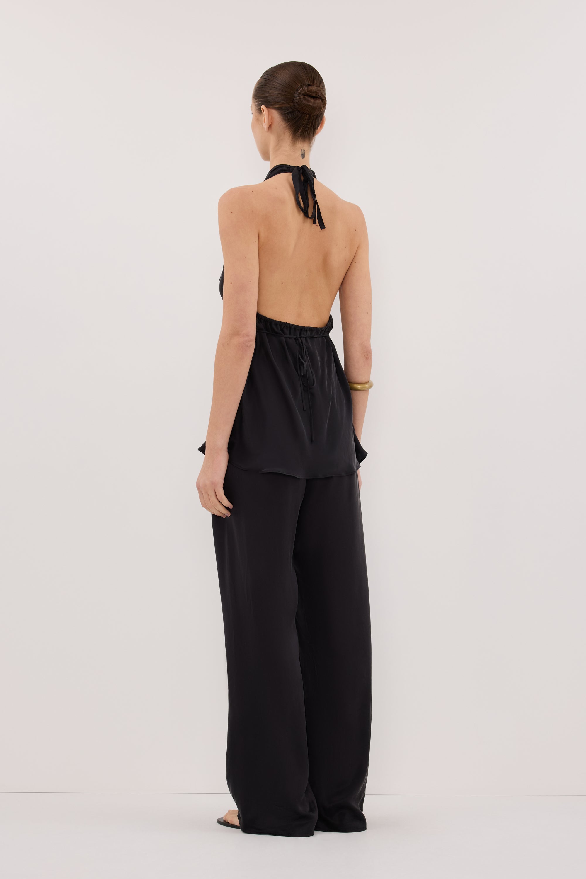 CARLENE BLACK SILK COWL NECK TOP