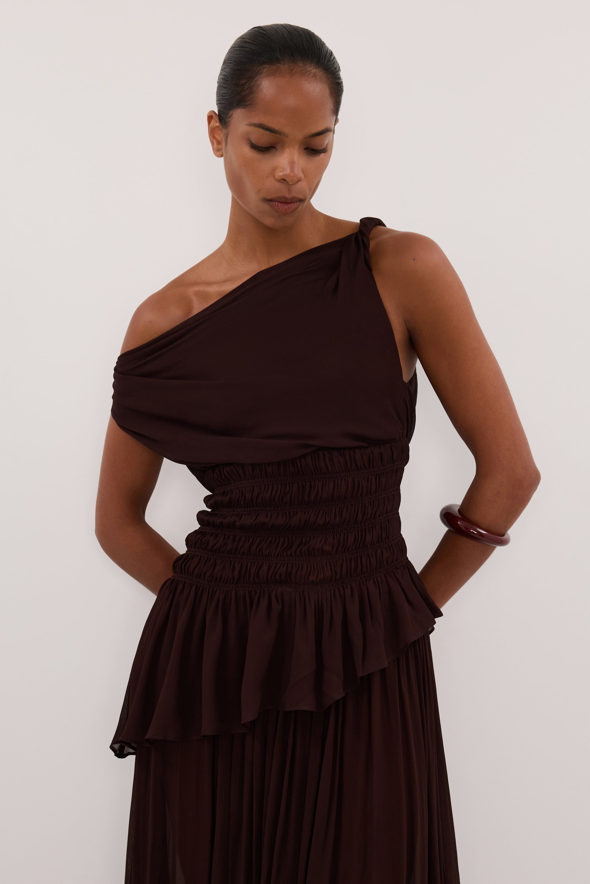 TIANA DARK CHOC ASYM TOP