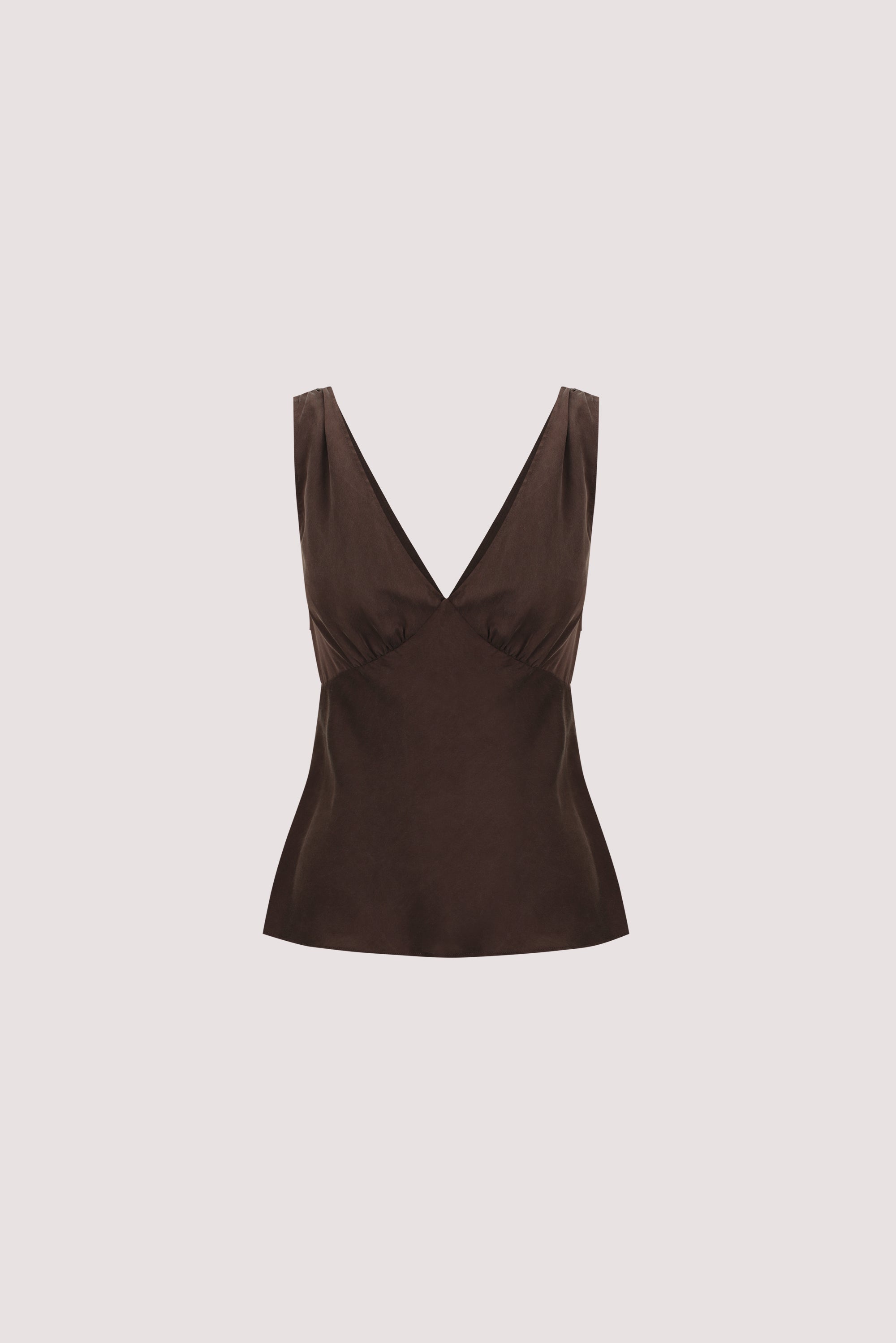 JORJA BITTER CHOC SLEEVELESS SILK TOP
