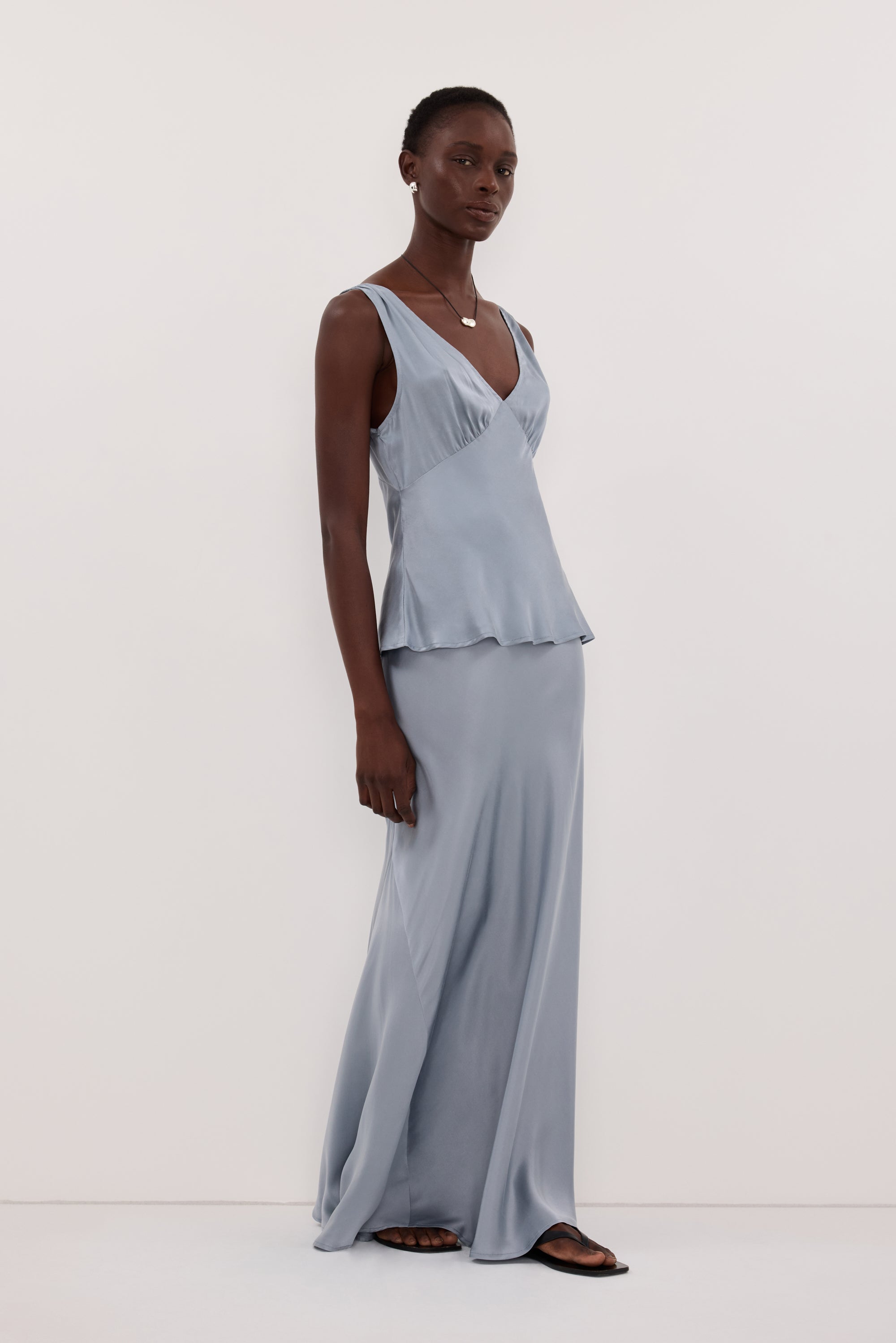 JORJA DUSTY BLUE SLEEVELESS SILK TOP