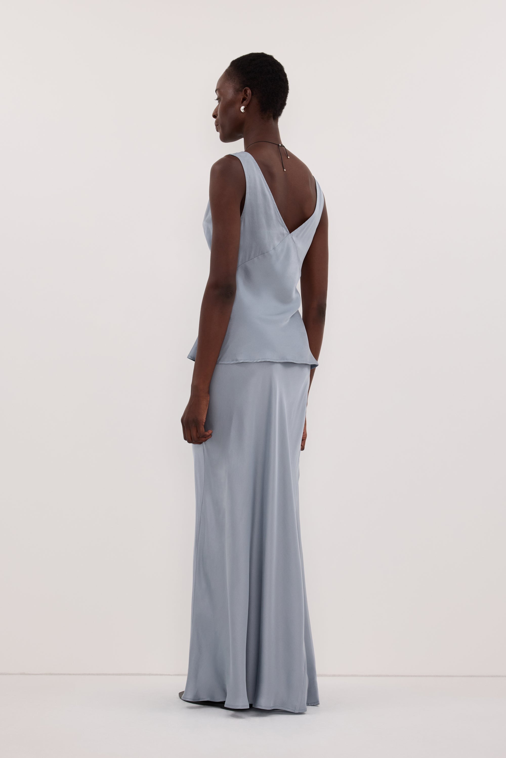 JORJA DUSTY BLUE SLEEVELESS SILK TOP