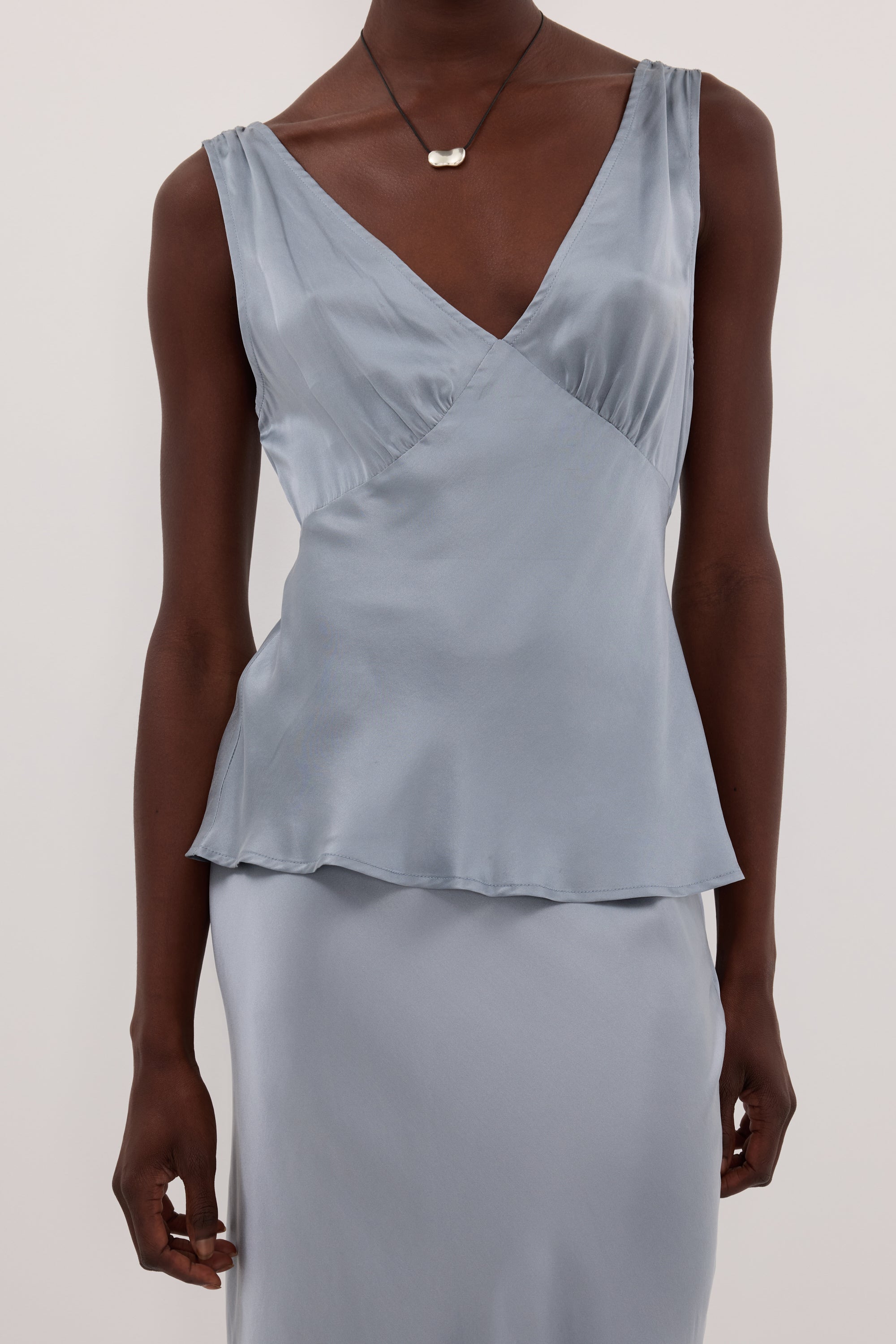 JORJA DUSTY BLUE SLEEVELESS SILK TOP