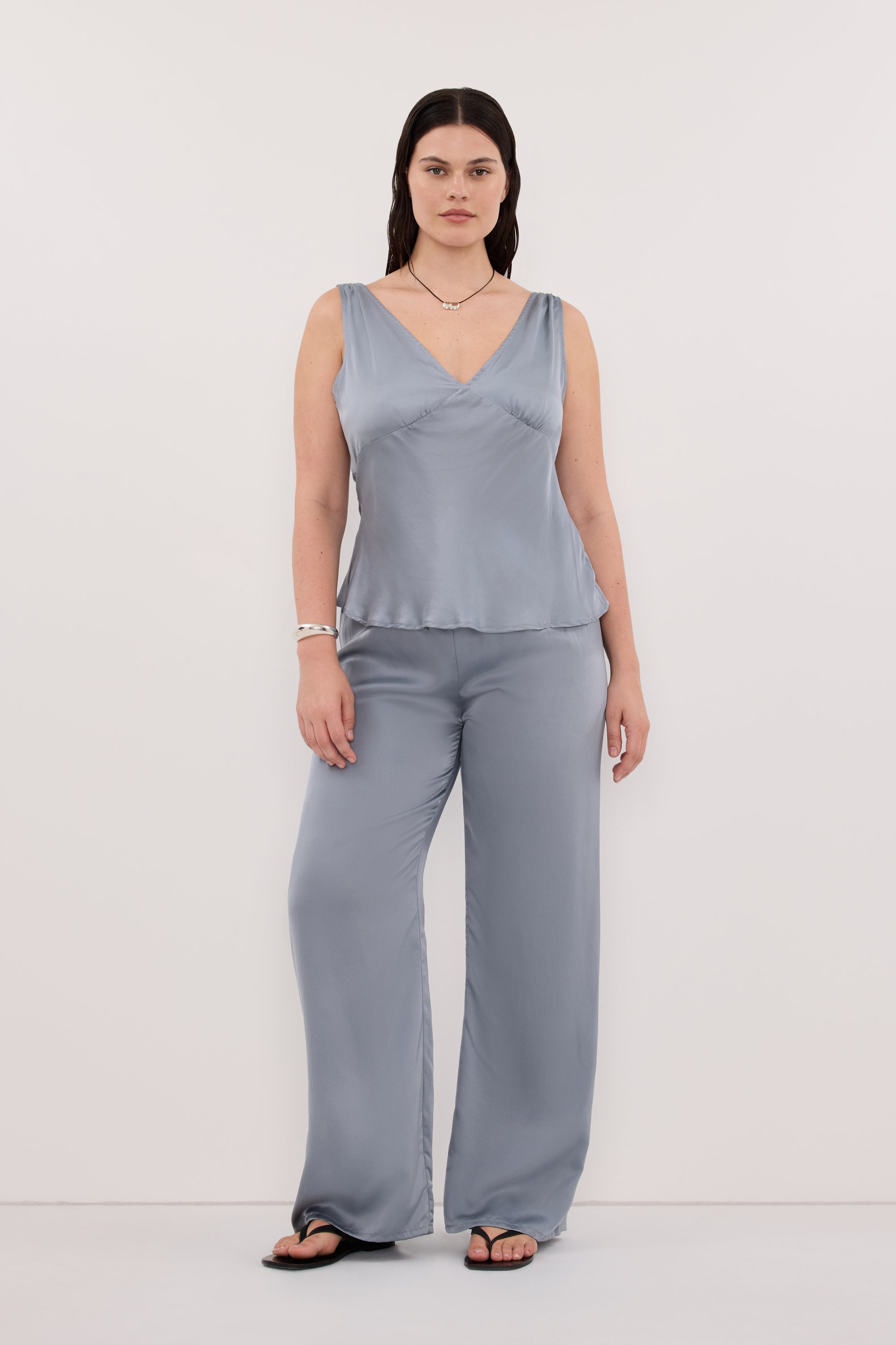 JORJA DUSTY BLUE SLEEVELESS SILK TOP