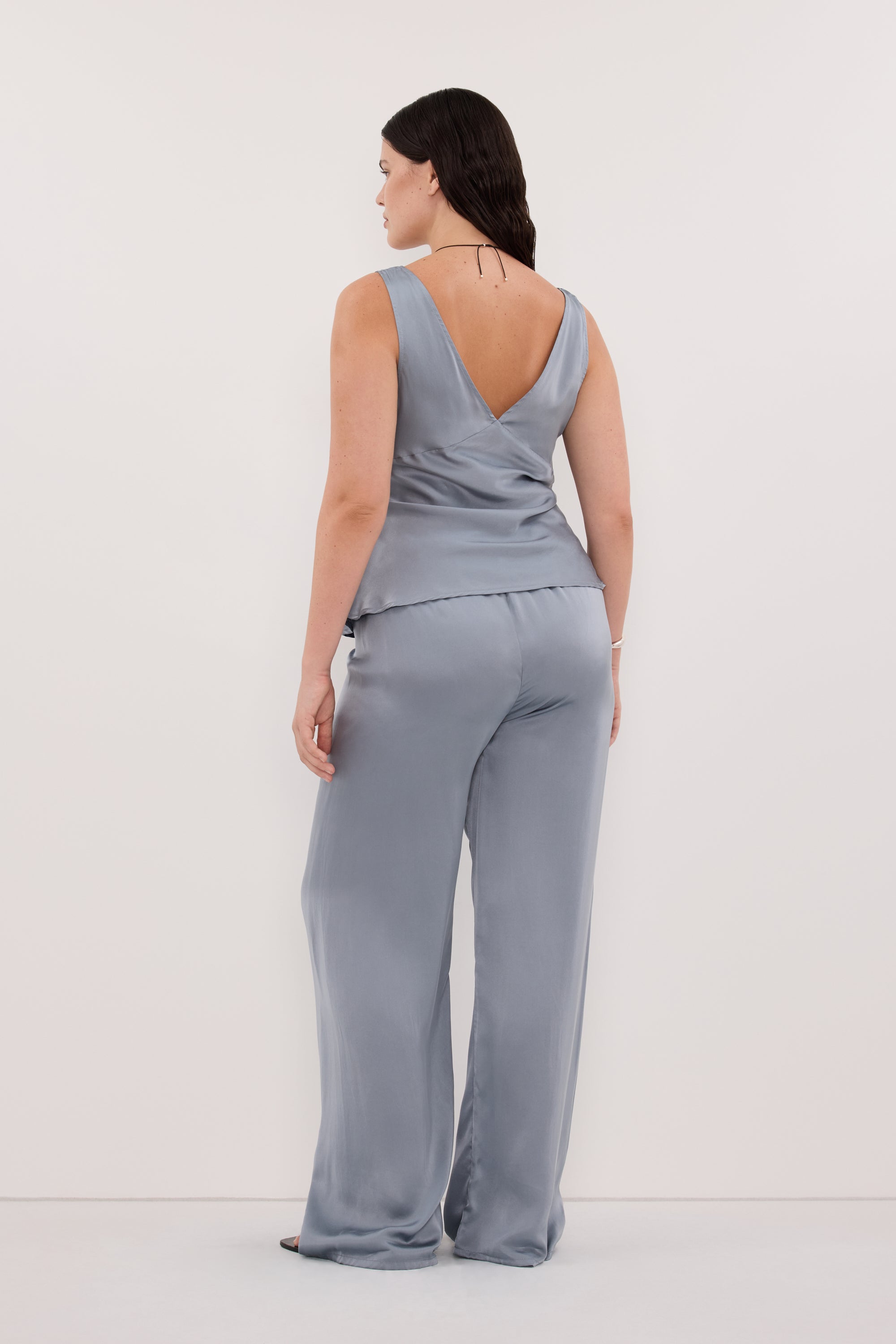 JORJA DUSTY BLUE SLEEVELESS SILK TOP
