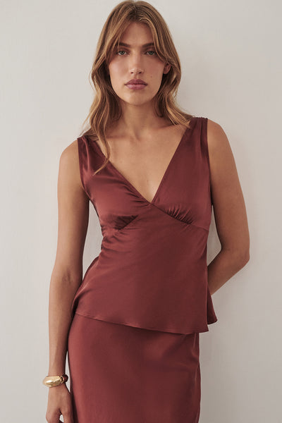 Yulia wearing JORJA SAHARA SLEEVELESS SILK TOP
