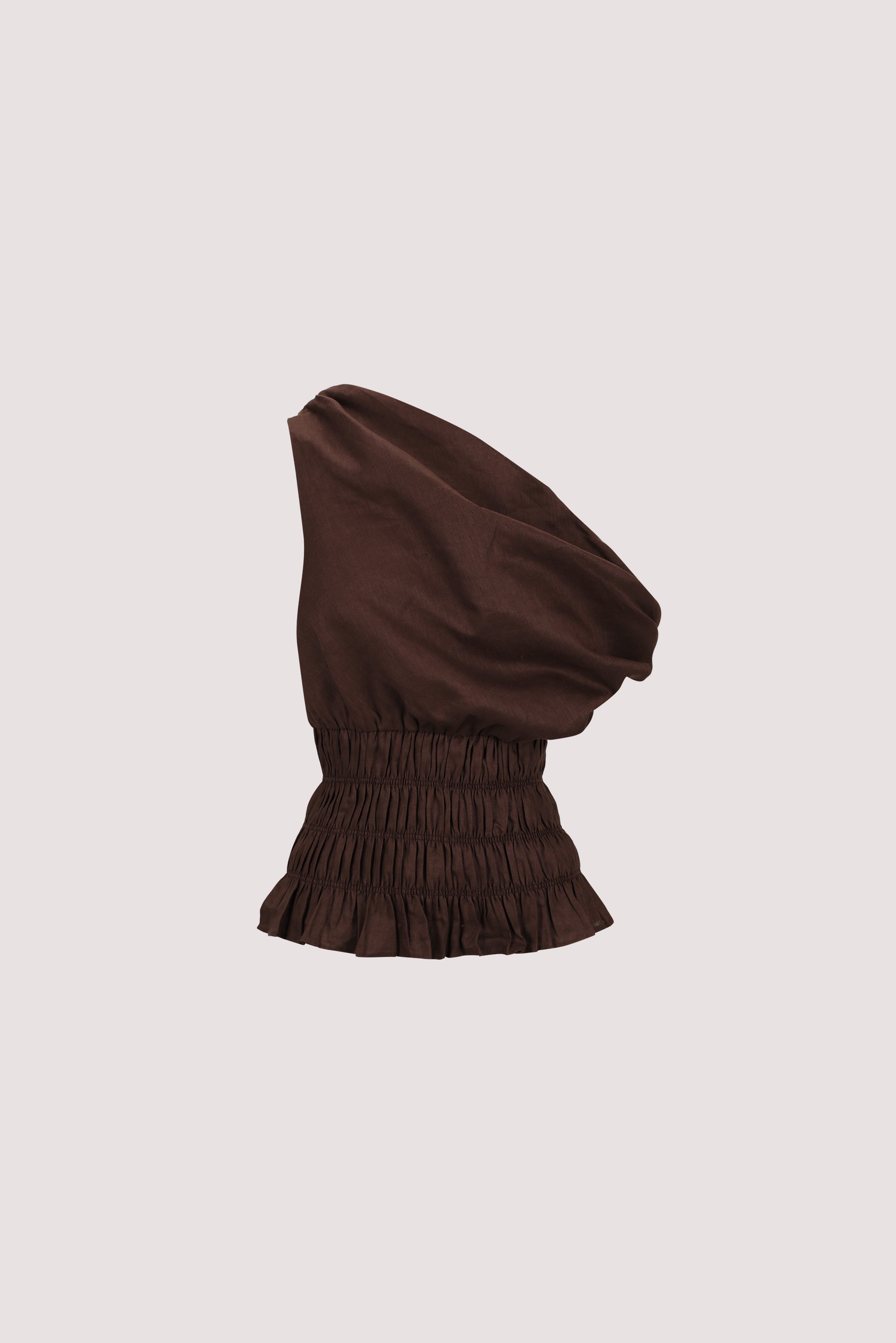 MAIA COCOA SLEEVELESS LINEN SHIRRED TOP