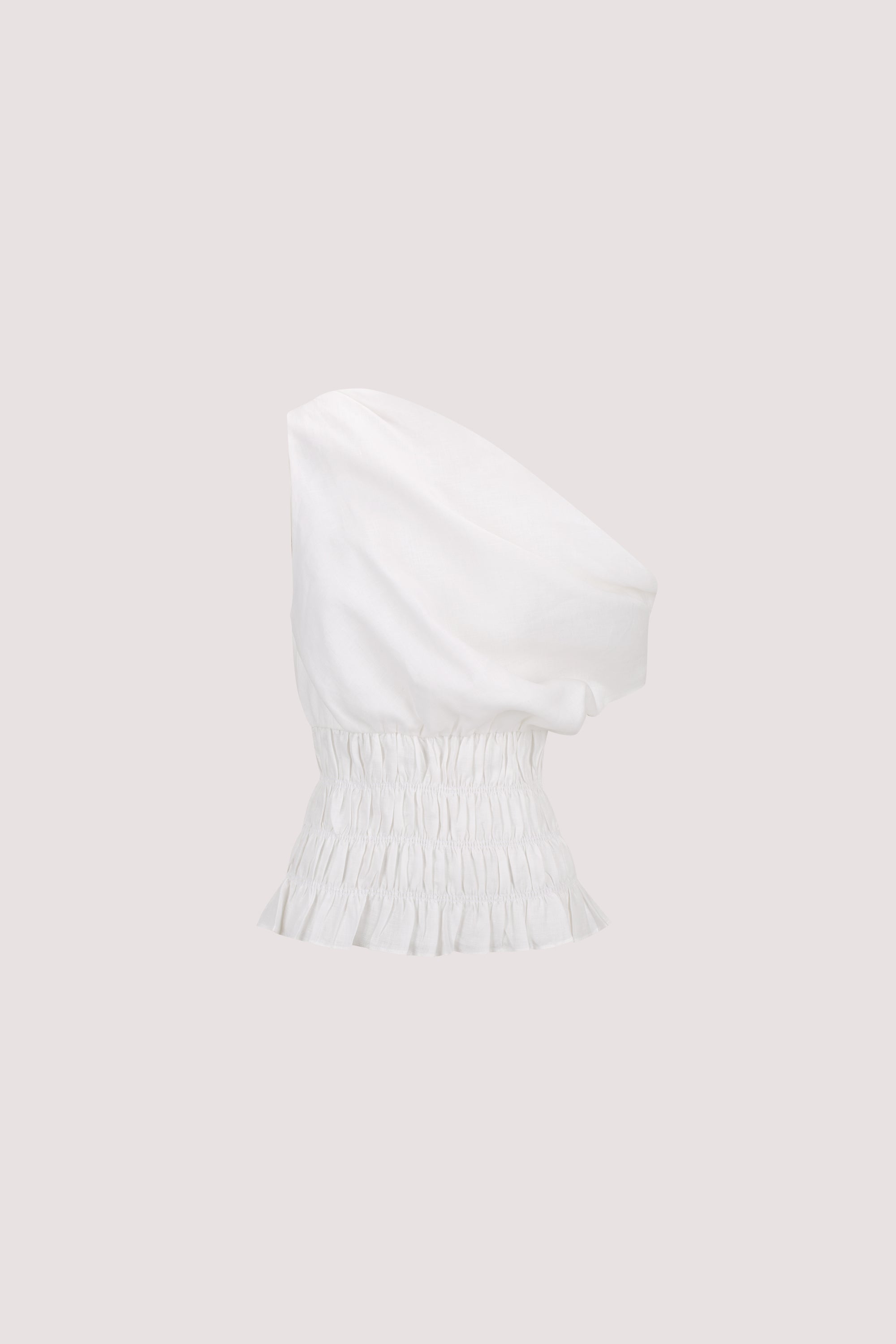 MAIA WHITE SLEEVELESS LINEN SHIRRED TOP