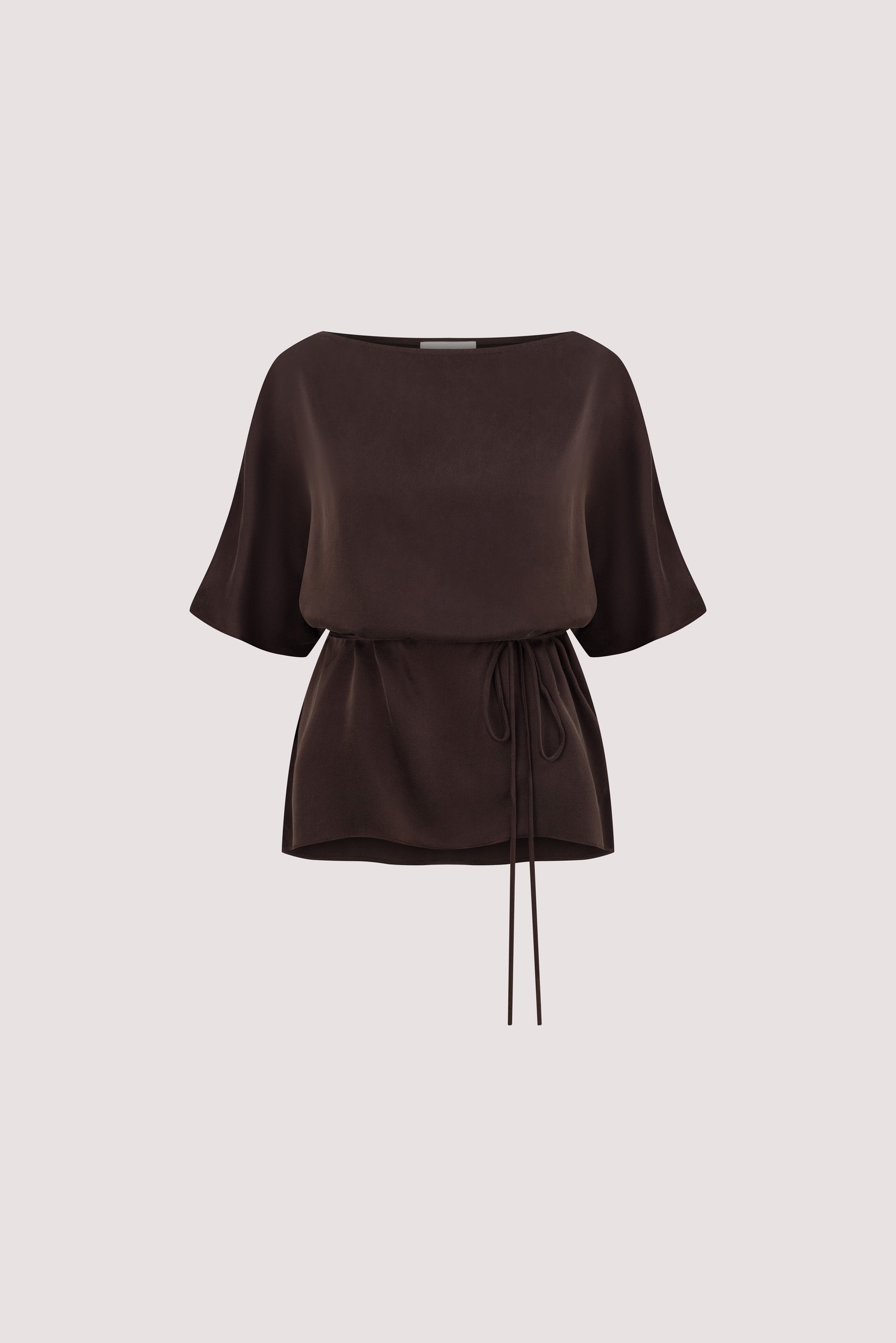 CORY BITTER CHOC SILK ASYM BATWING TOP