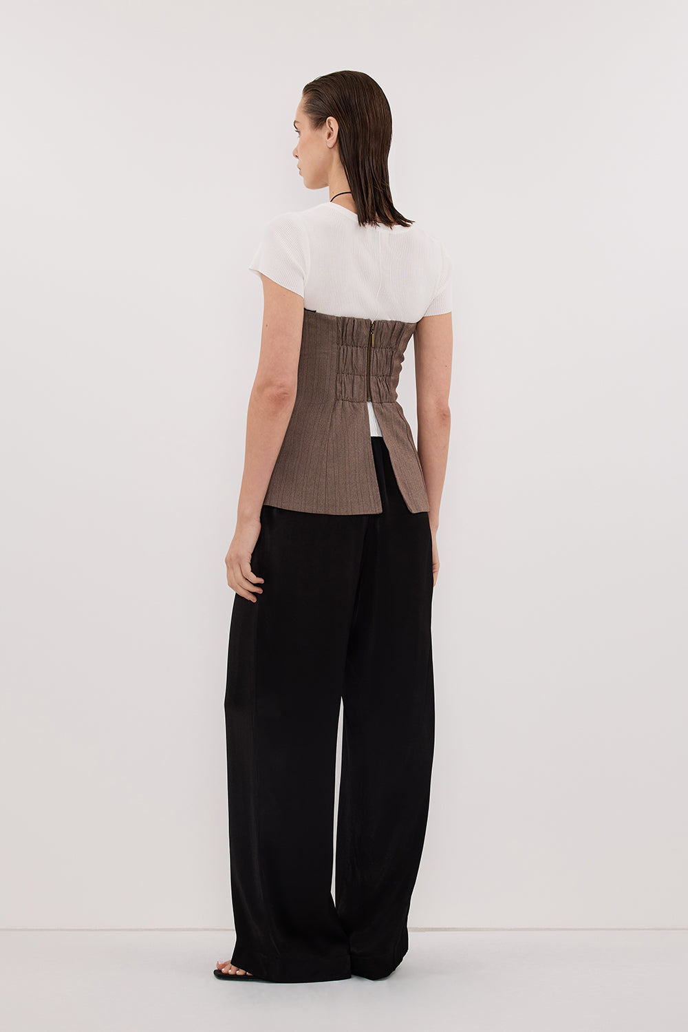 HAILEY CHOC STRAPLESS STRIPE BUSTIER TOP