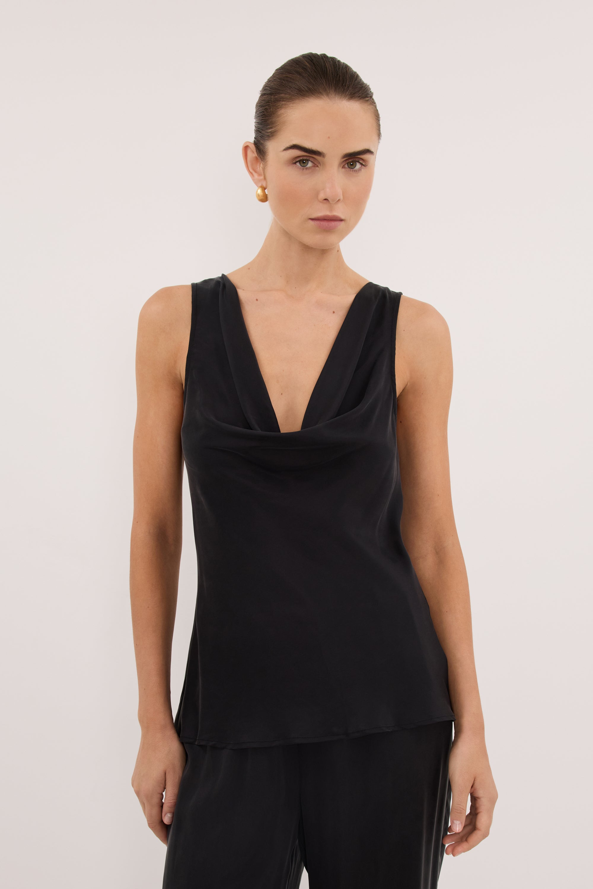 PEYTON BLACK SILK COWL TOP