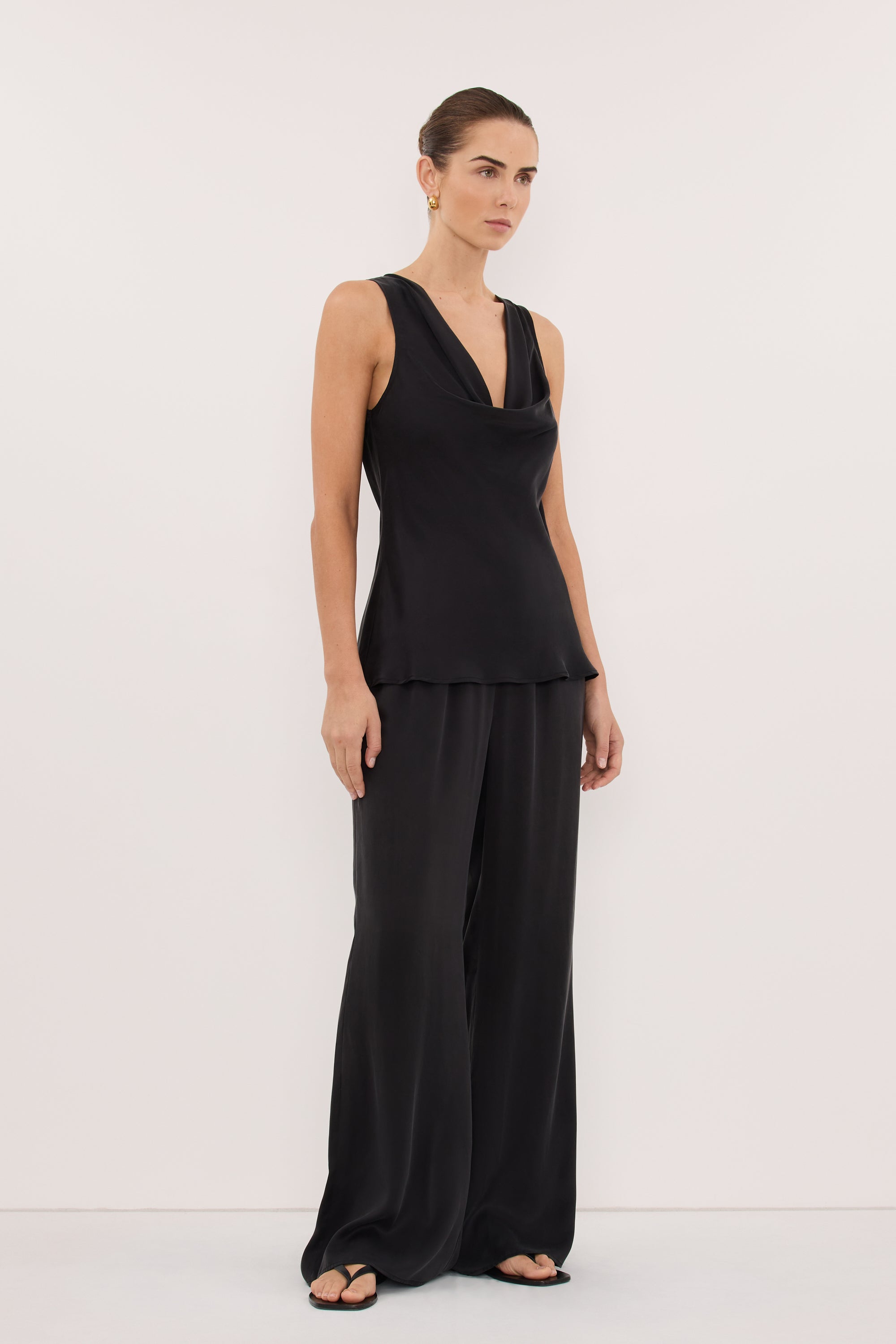 PEYTON BLACK SILK COWL TOP