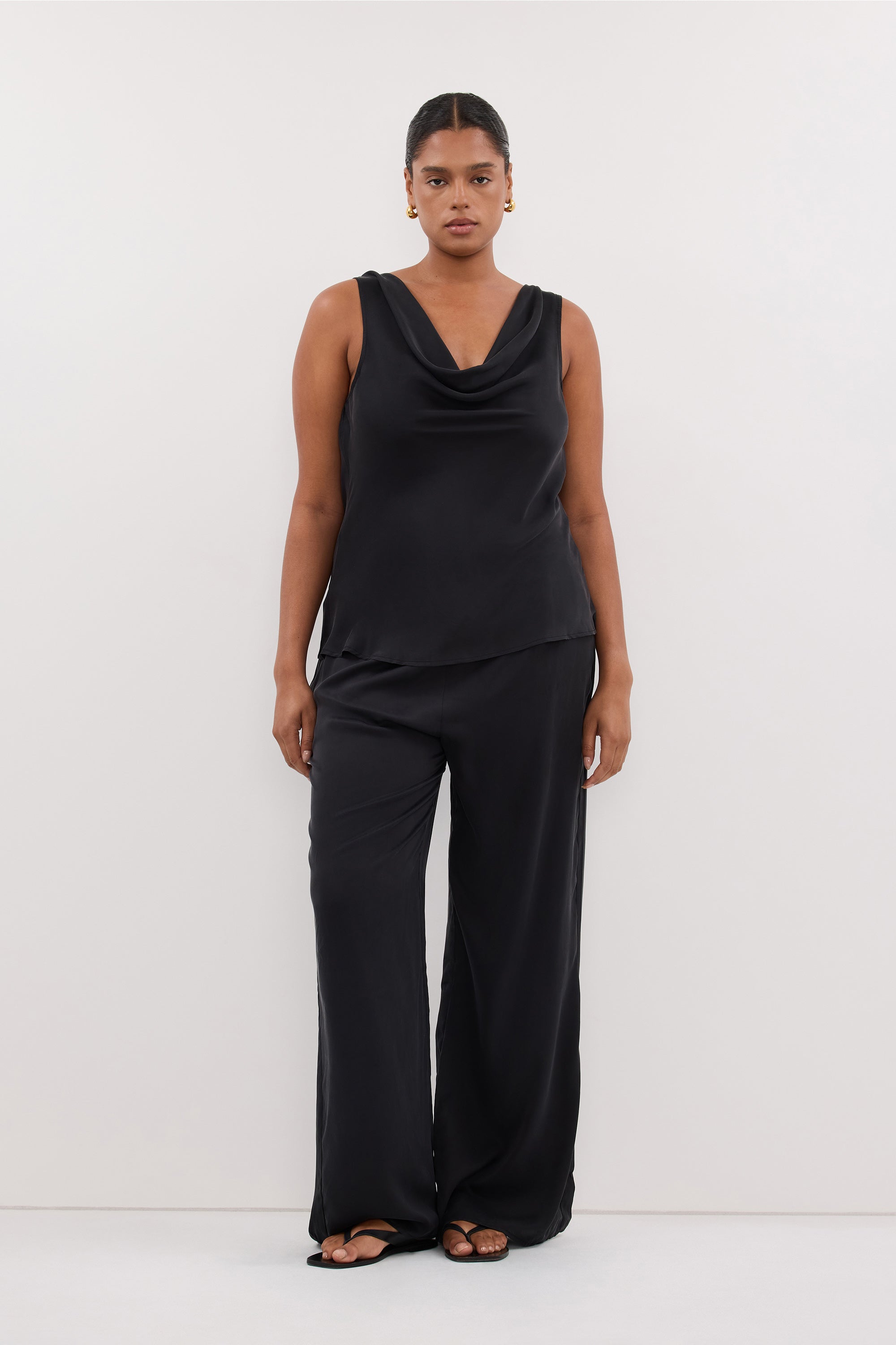 PEYTON BLACK SILK COWL TOP