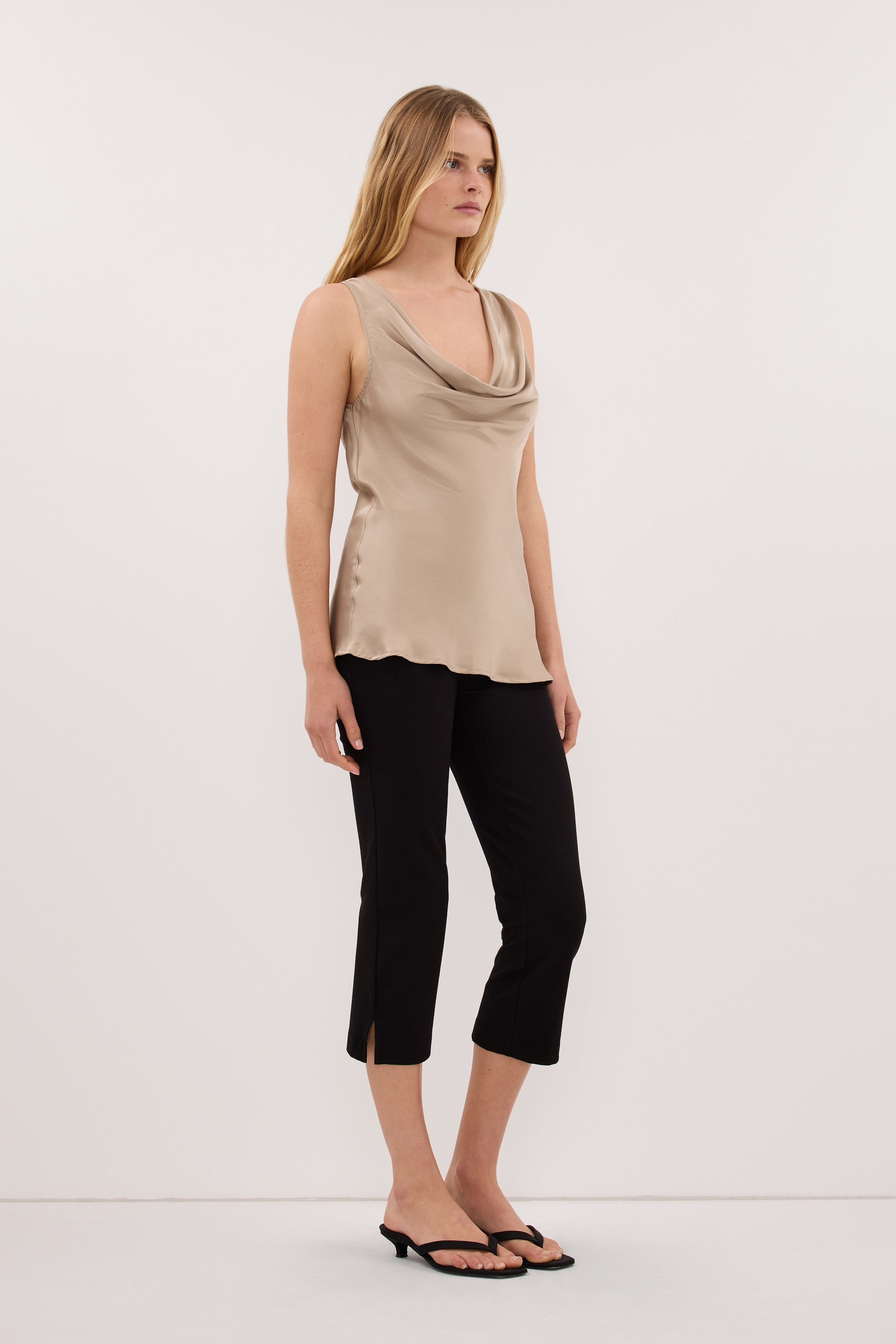 PEYTON GOLD SILK COWL TOP