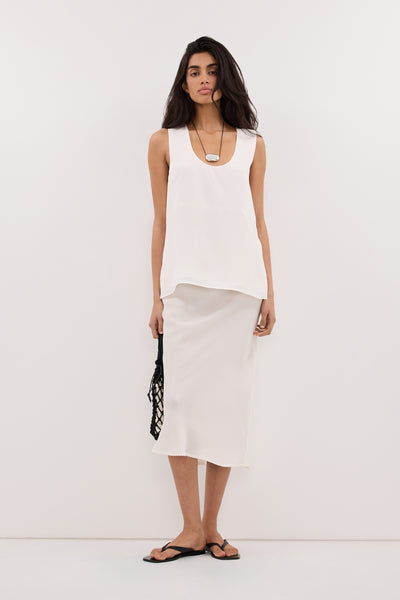 Anaya wearing PALORA WHITE CUPRO TOP