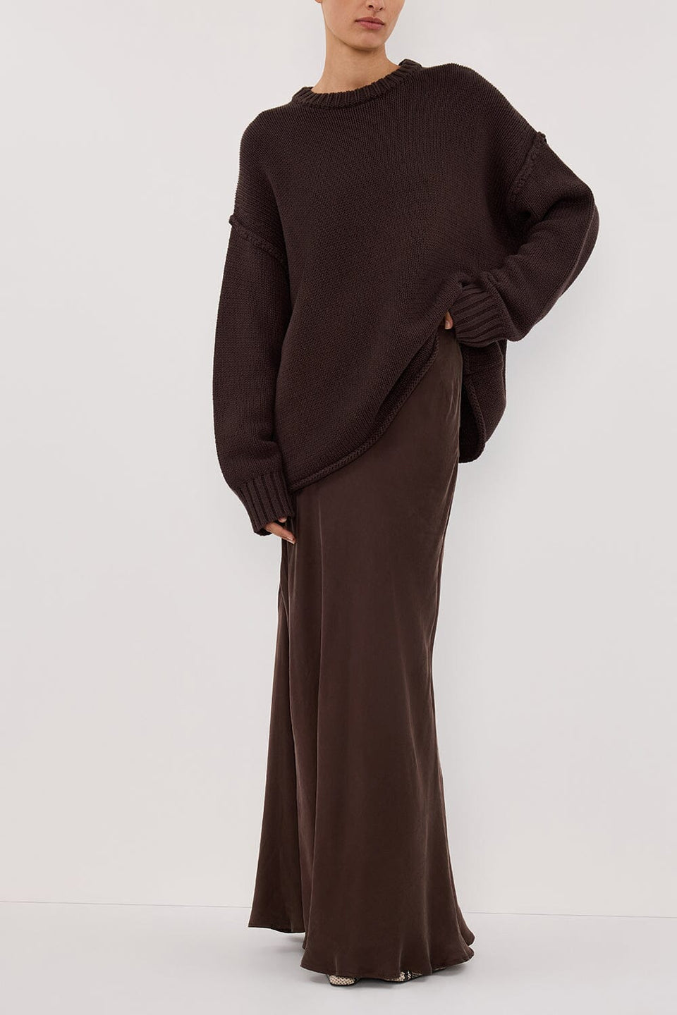 COLETTE BITTER CHOC SILK SKIRT