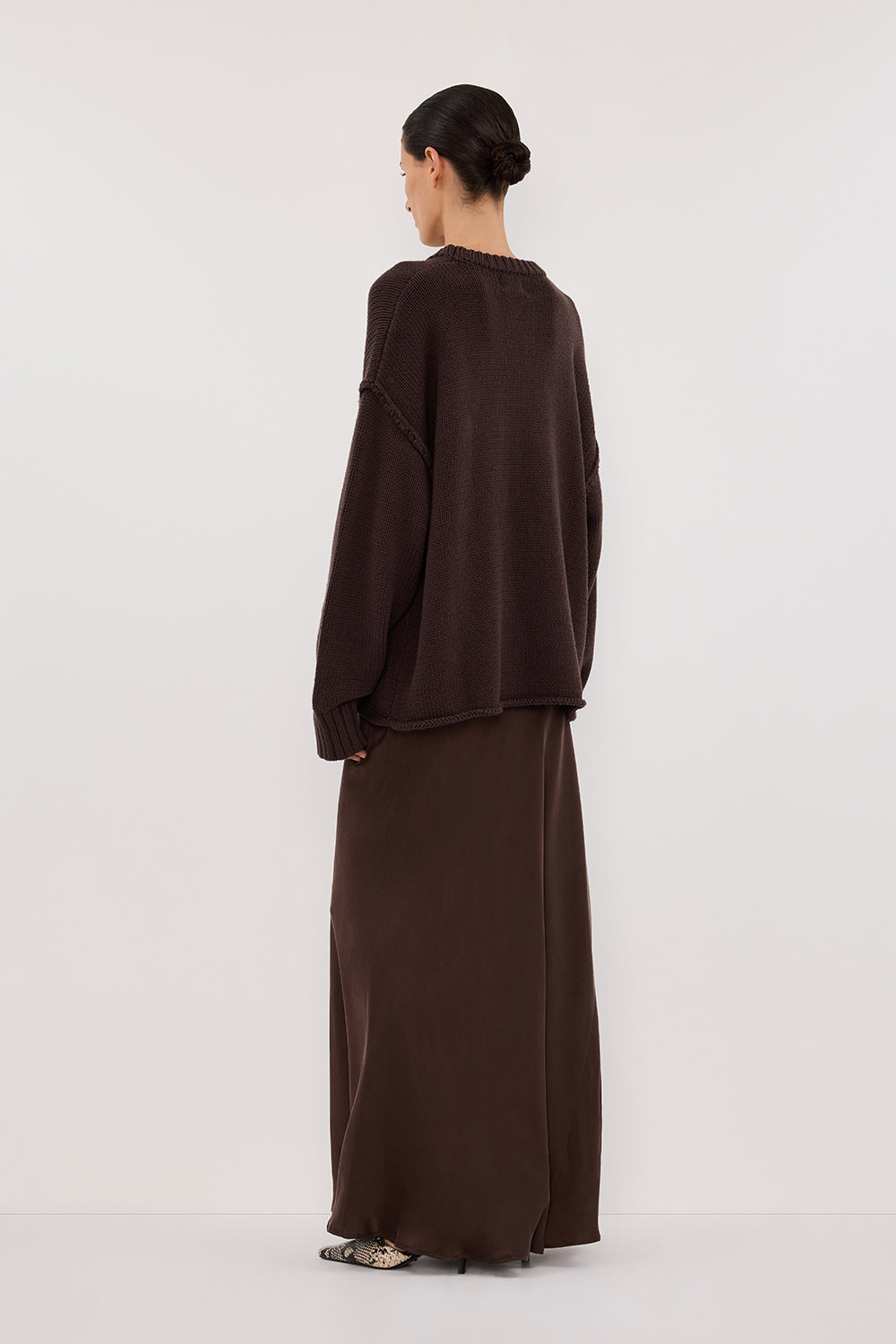 COLETTE BITTER CHOC SILK MAXI SKIRT