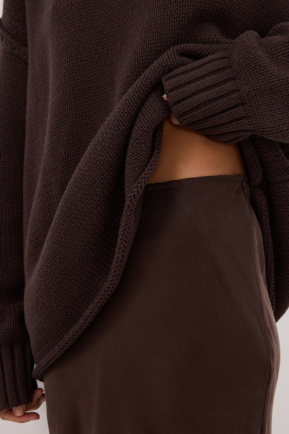 COLETTE BITTER CHOC SILK SKIRT - PRE ORDER