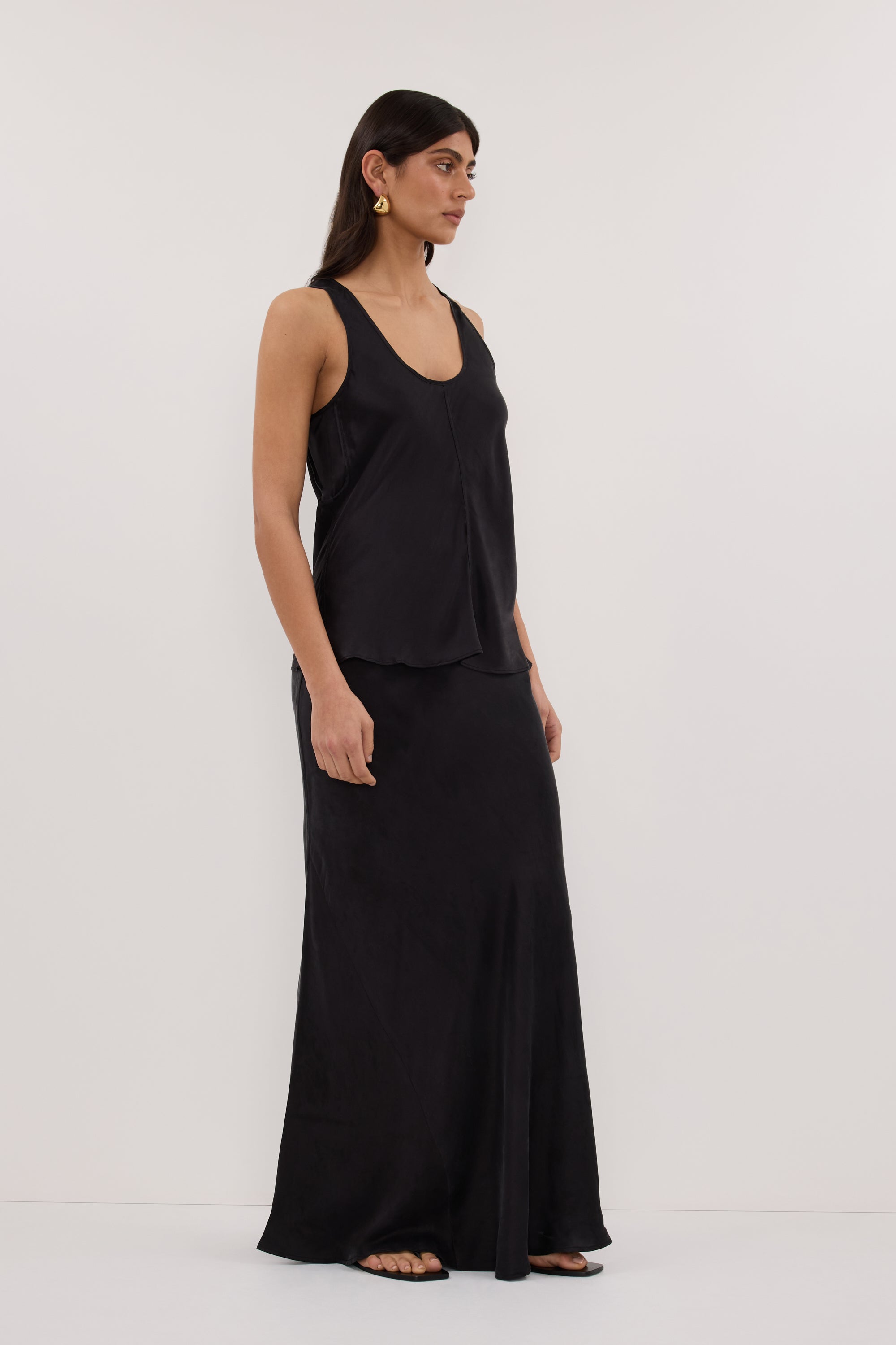 COLETTE BLACK SILK MIDI SKIRT