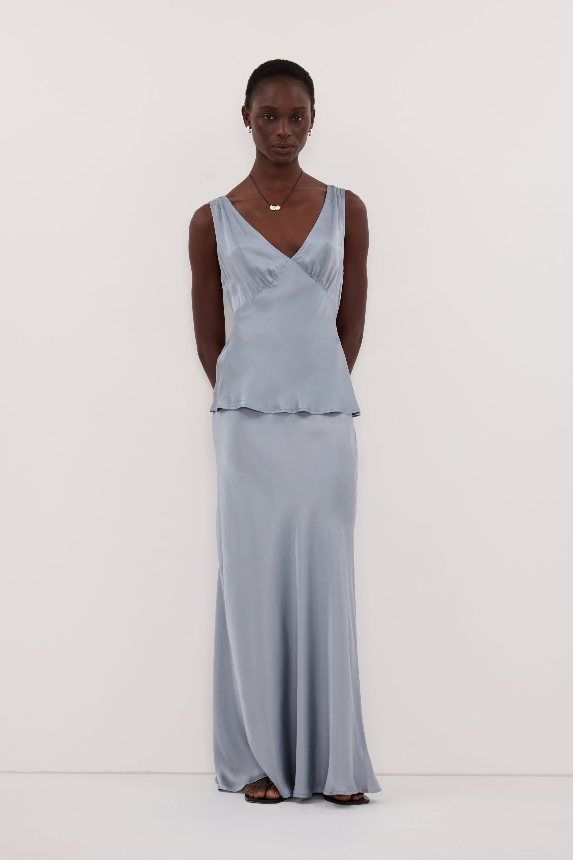 COLETTE DUSTY BLUE SILK MAXI SKIRT